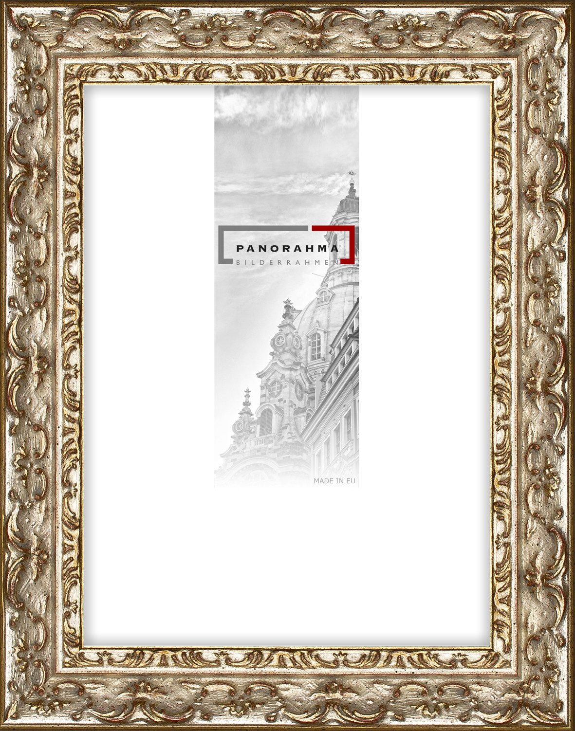 Panorahma Bilderrahmen Panorahma Holz-Bilderrahmen Barock Weiß-Gold-Rot 30x40 cm, 1 Rahmen