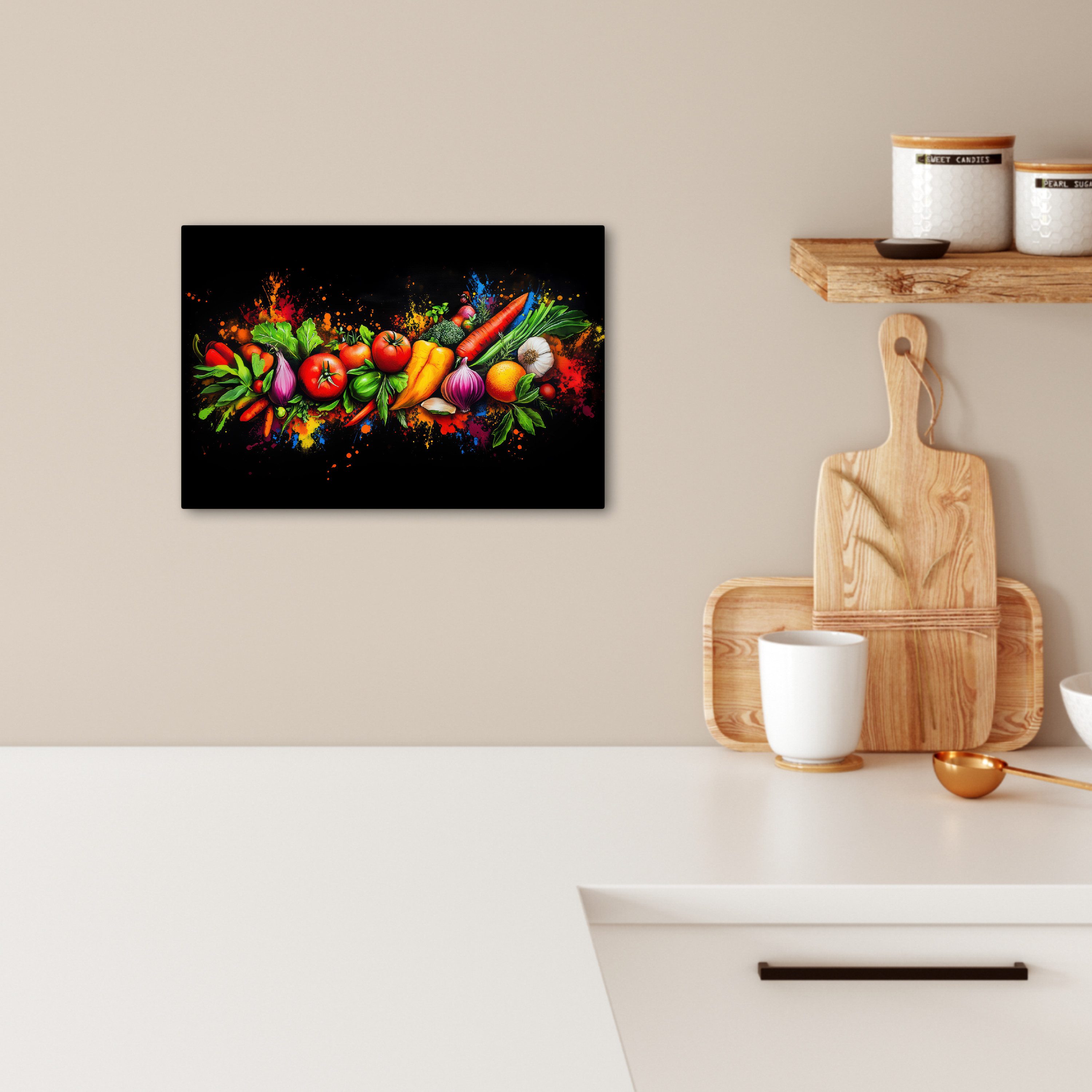 OneMillionCanvasses® Leinwandbild Gemüse - Lebensmittel - Kräuter - Graffit günstig online kaufen