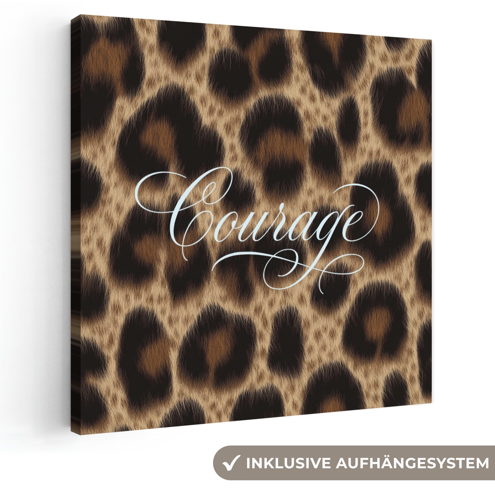 OneMillionCanvasses® Leinwandbild Leopardenmuster - Braun - Mut - Verschnörkelt, Fotodruck (1 St), Wandbild, Deko Schlafzimmer Wohnzimmer Flur 20x20 cm