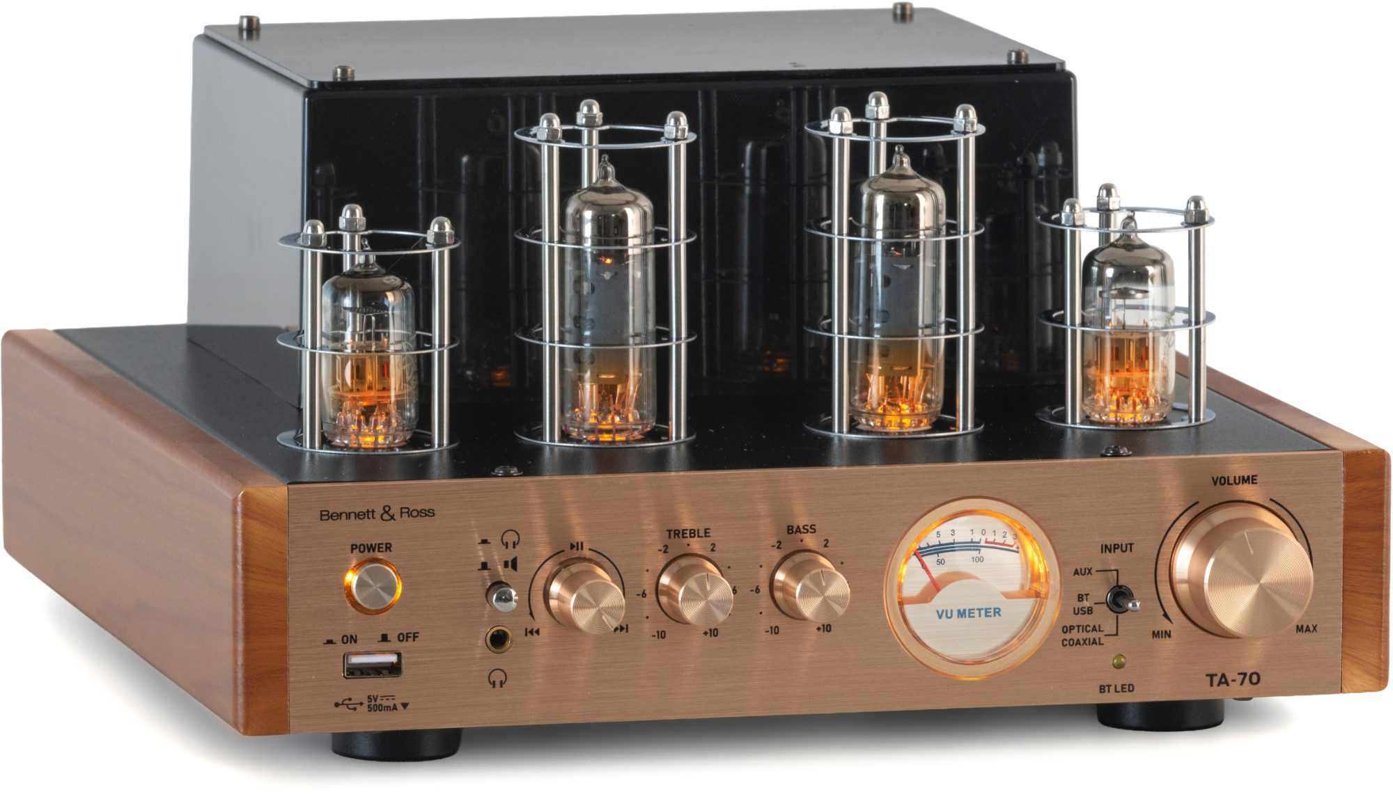 Bennett & Ross Bennett & Ross TA-70 HiFi Stereo-Verstärker im Röhrendesign Champagner Vollverstärker (Anzahl Kanäle: 2, Röhrendesign in Schwarz)