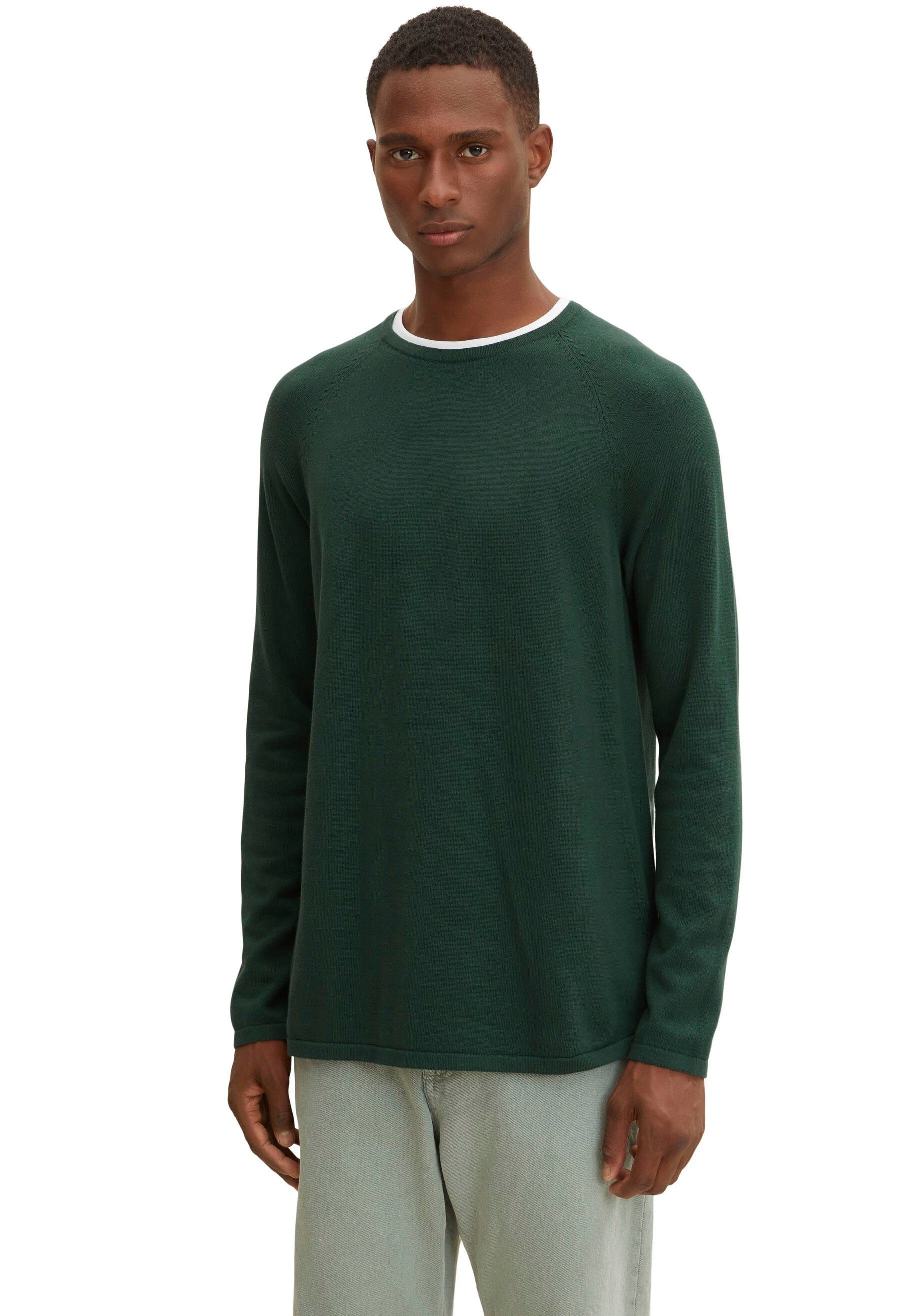 Tailor Denim TOM Herren Tom Rundhalspullover Strickpullover Denim green TAILOR