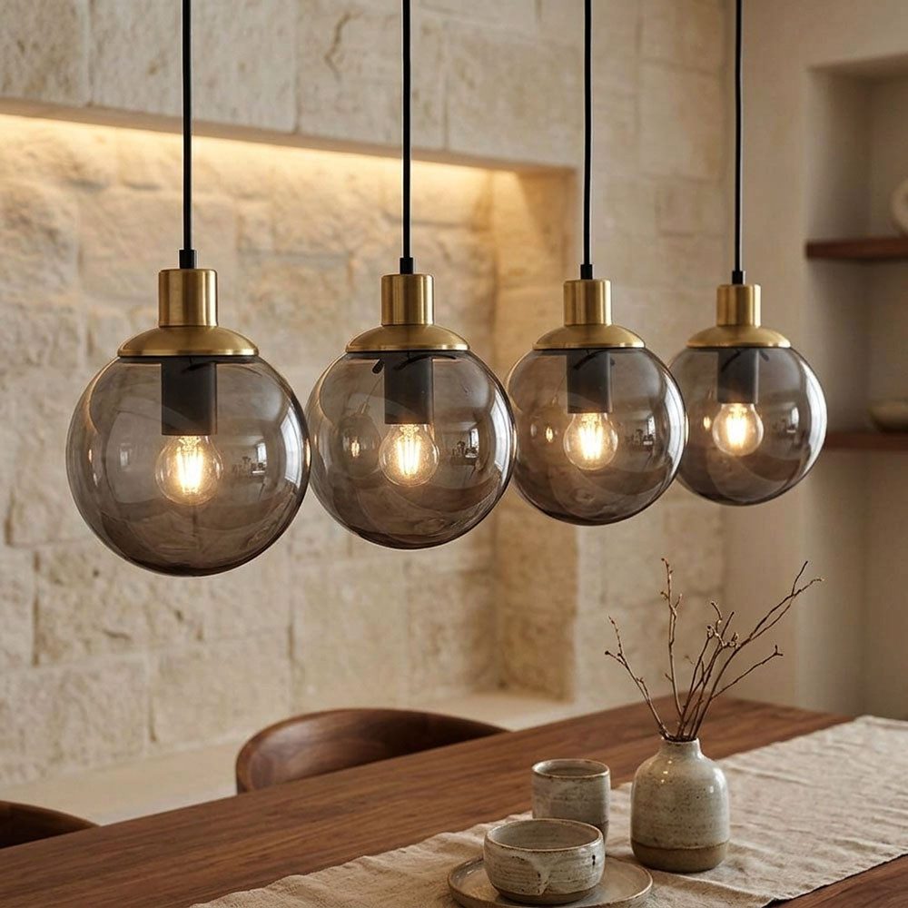 GLOBO LIGHTING Hängeleuchte, Leuchtmittel nicht inklusive, Warmweiß, Hängelampe Glas modern Pendelleuchte Rauchglas Hängeleuchte schwarz, 4