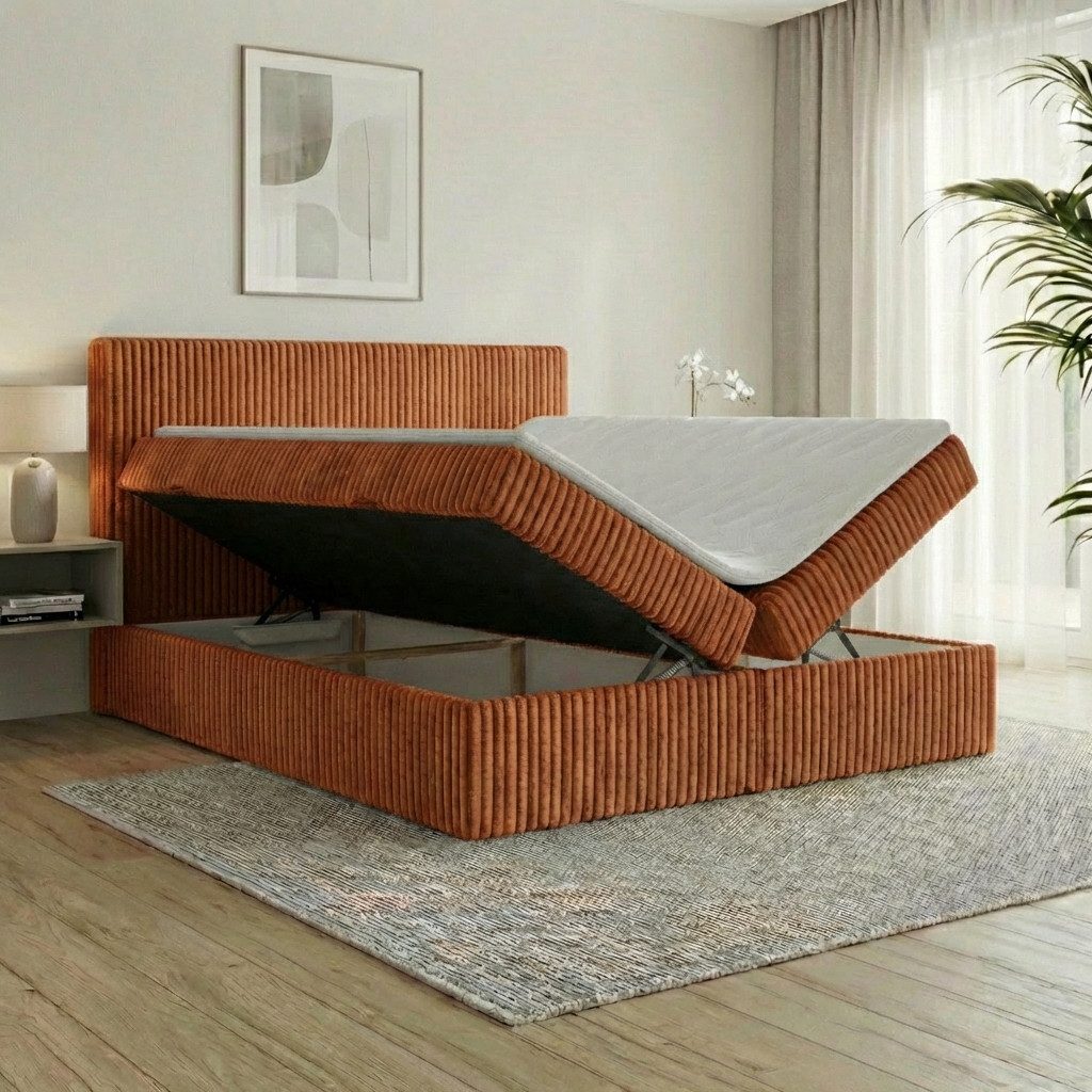 A&J MöbelLand GmbH Boxspringbett RALF mit Bettkasten, Topper und gepolstertem Kopfteil. (Boxspringbett mit Bettkasten und gepolstertem Kopfteil)