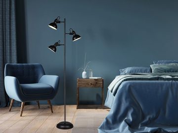 meineWunschleuchte LED Stehlampe, Dimmfunktion, LED wechselbar, Warmweiß, minimalistisch Industrial Retro Bauhaus, mehrflammig, Schwarz 150cm