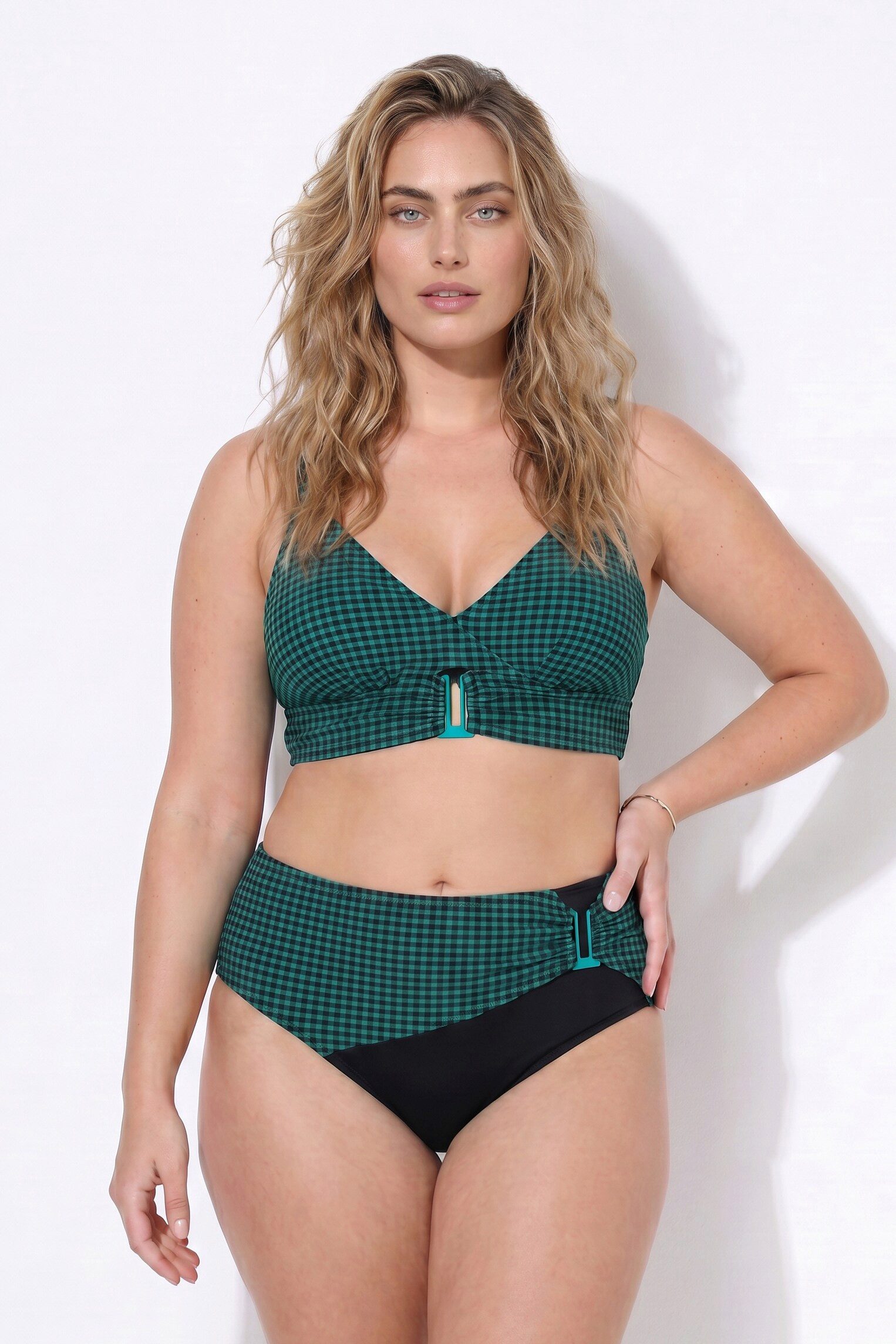 Soft-BH Bikini Karo Softcups Zierschnalle Powermesh-Futter