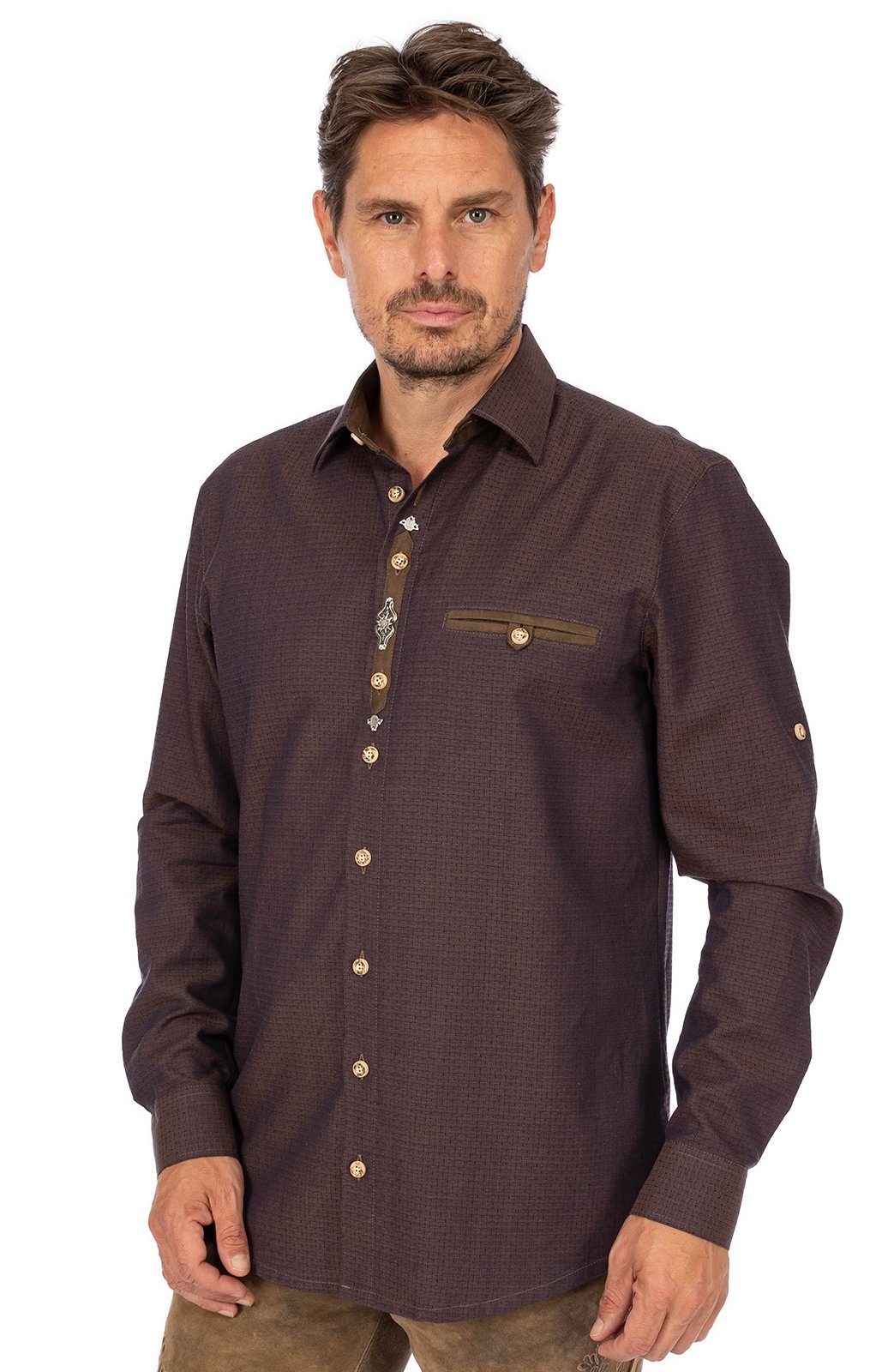 Fit) braun OS-Trachten (Regular Trachtenhemd ILLER Trachtenhemd