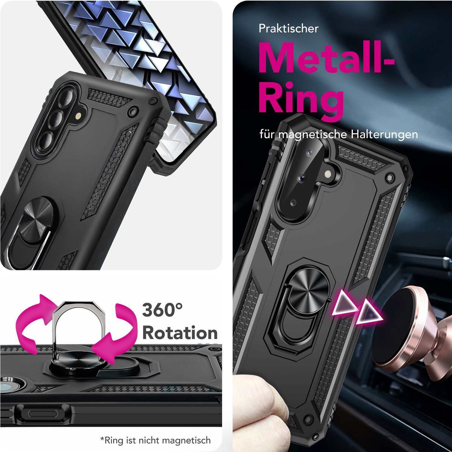 Nalia Smartphone-Hülle Samsung Galaxy A26 17 cm (6,7 Zoll), Military Style / 360° Dreh Ring / Ständer / Fallschutz Cover / Robust