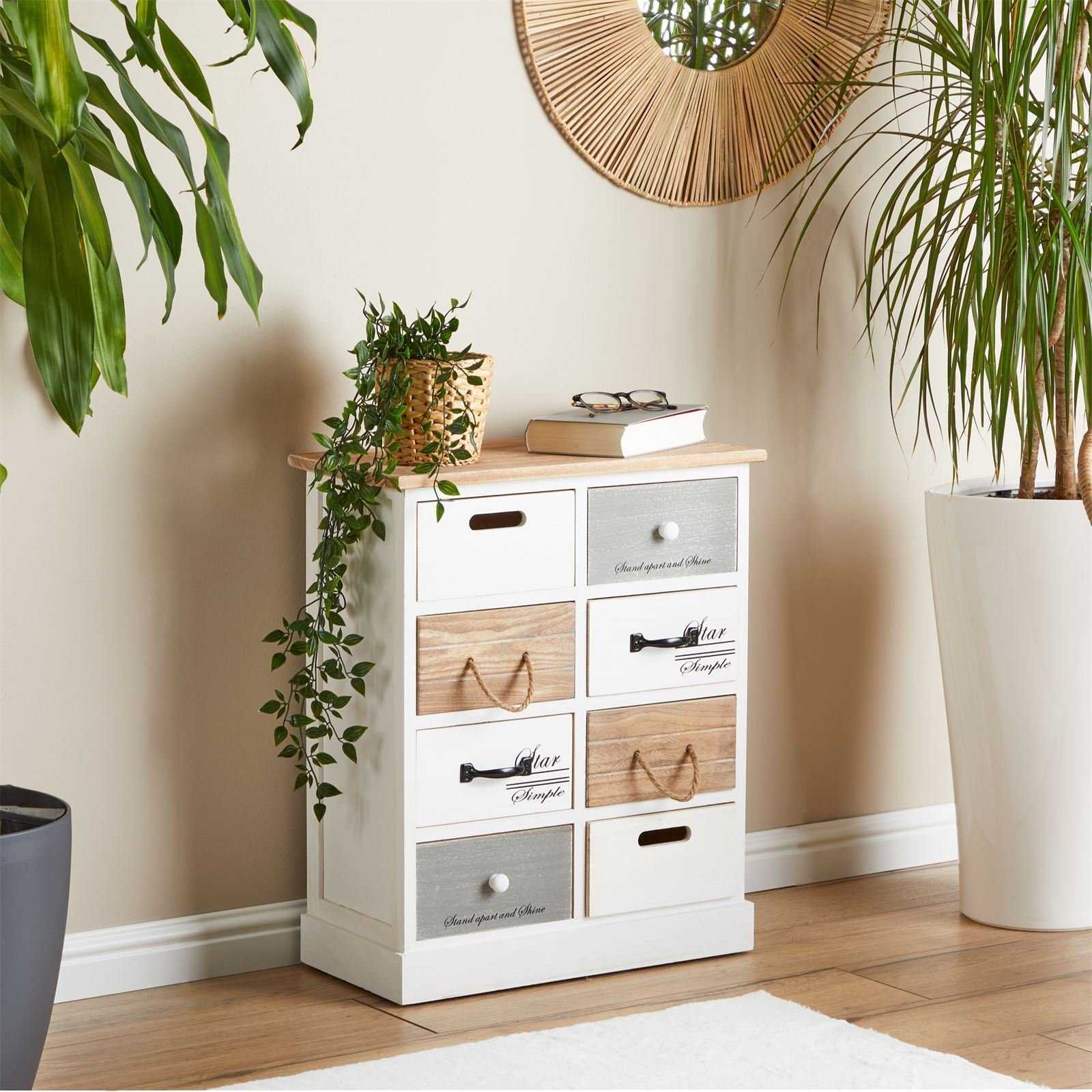 CARO-Möbel Kommode SALVA, Schubladenschrank, Flurkommode mit 8 Schubladen Holz Shabby Chic weiß