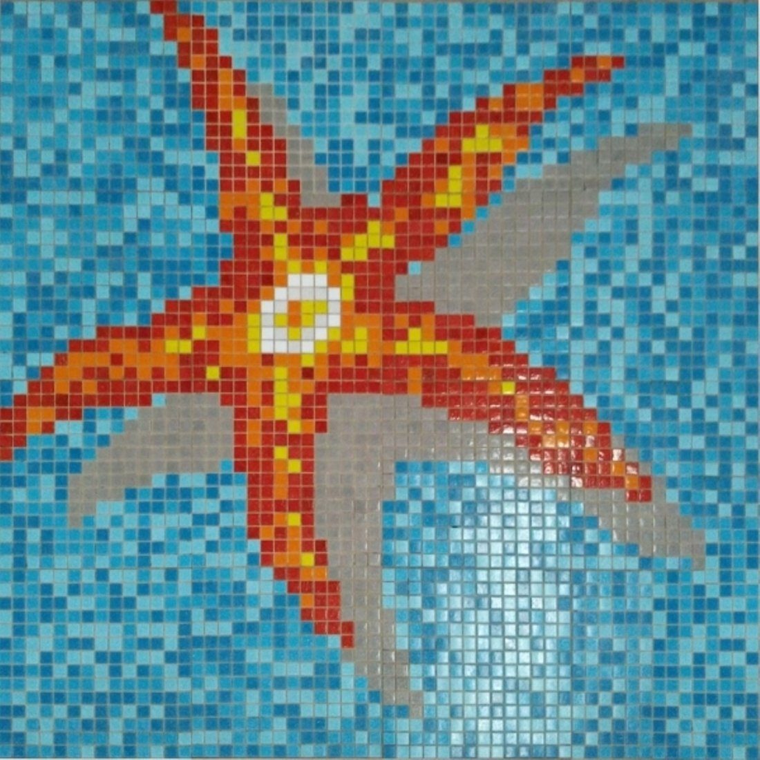 Mosani Mosaikfliesen Seestern Bild Poolboden Glasmosaik Schwimmbadfliesen 1,35m², Set, Papierverklebt