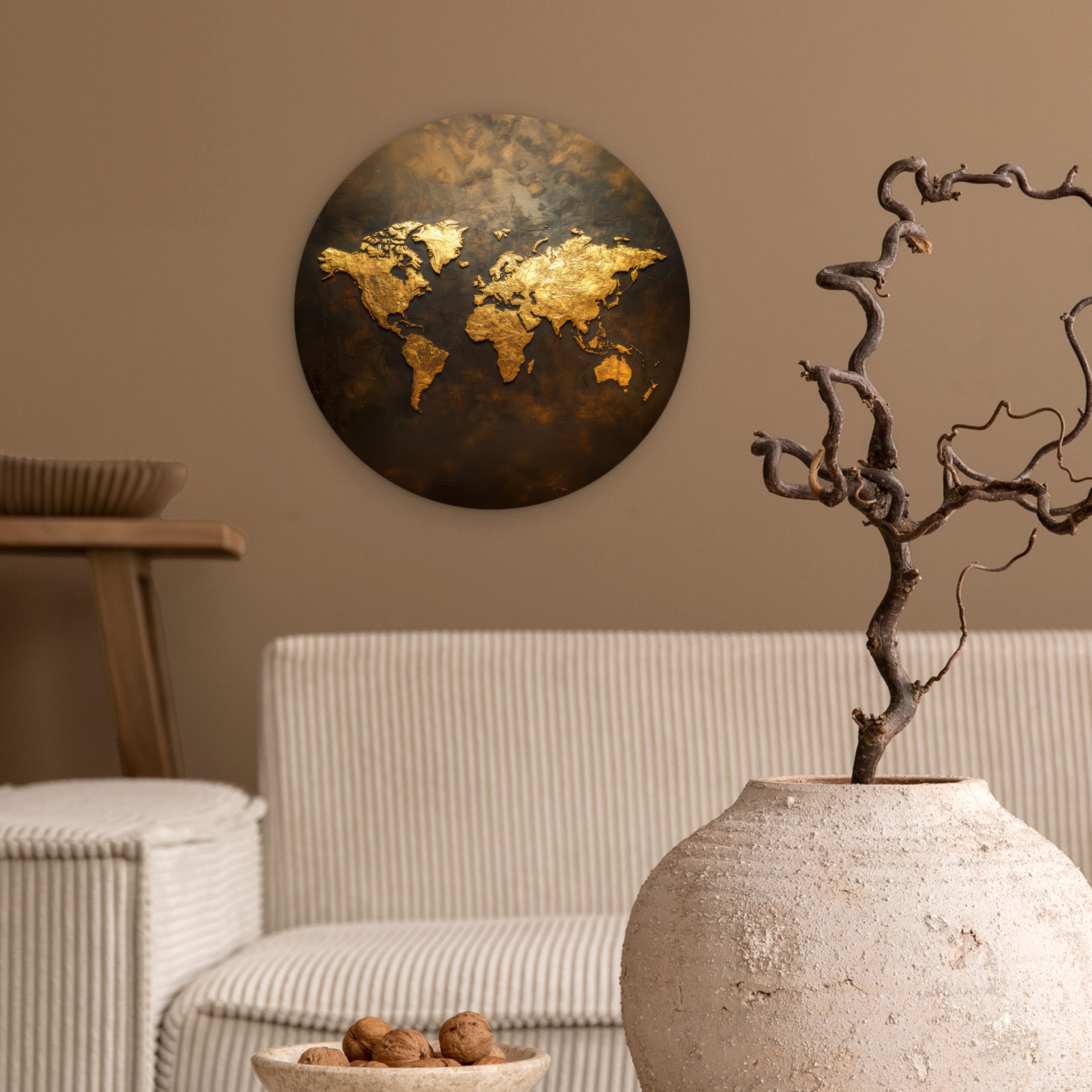 MuchoWow Gemälde Weltkarte - Gold - Rost, Fotodruck (1 St), Kreis Wanddekor günstig online kaufen