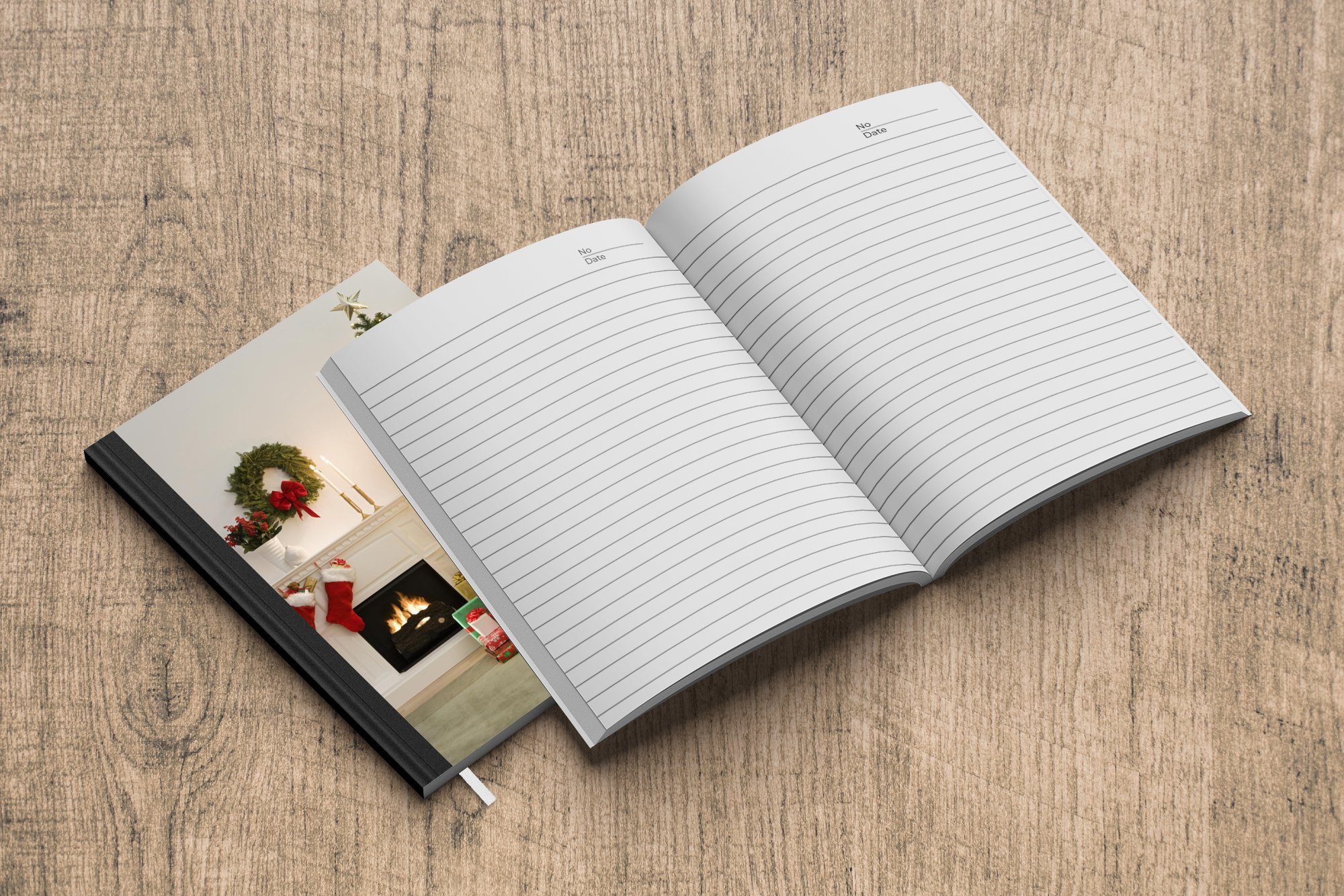 neben A5, Merkzettel, Seiten, Notizheft, Geschenken Weihnachtsbaum einem mit Haushaltsbuch Ein Kamin, Journal, 98 MuchoWow Tagebuch, Notizbuch