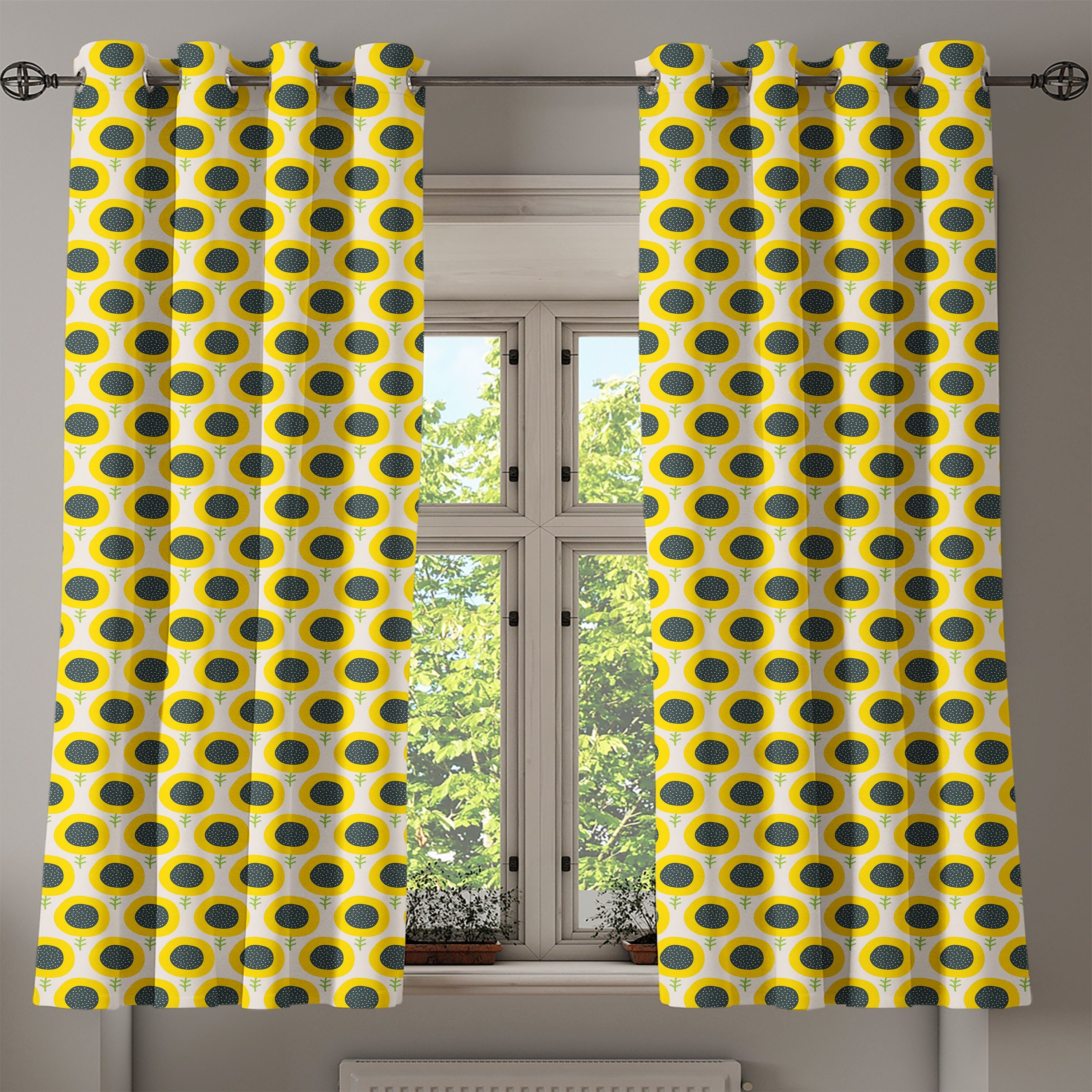 Doodle Dekorative 2-Panel-Fenstervorhänge Gardine für Sunflowers Blumen Schlafzimmer Abakuhaus, Wohnzimmer,