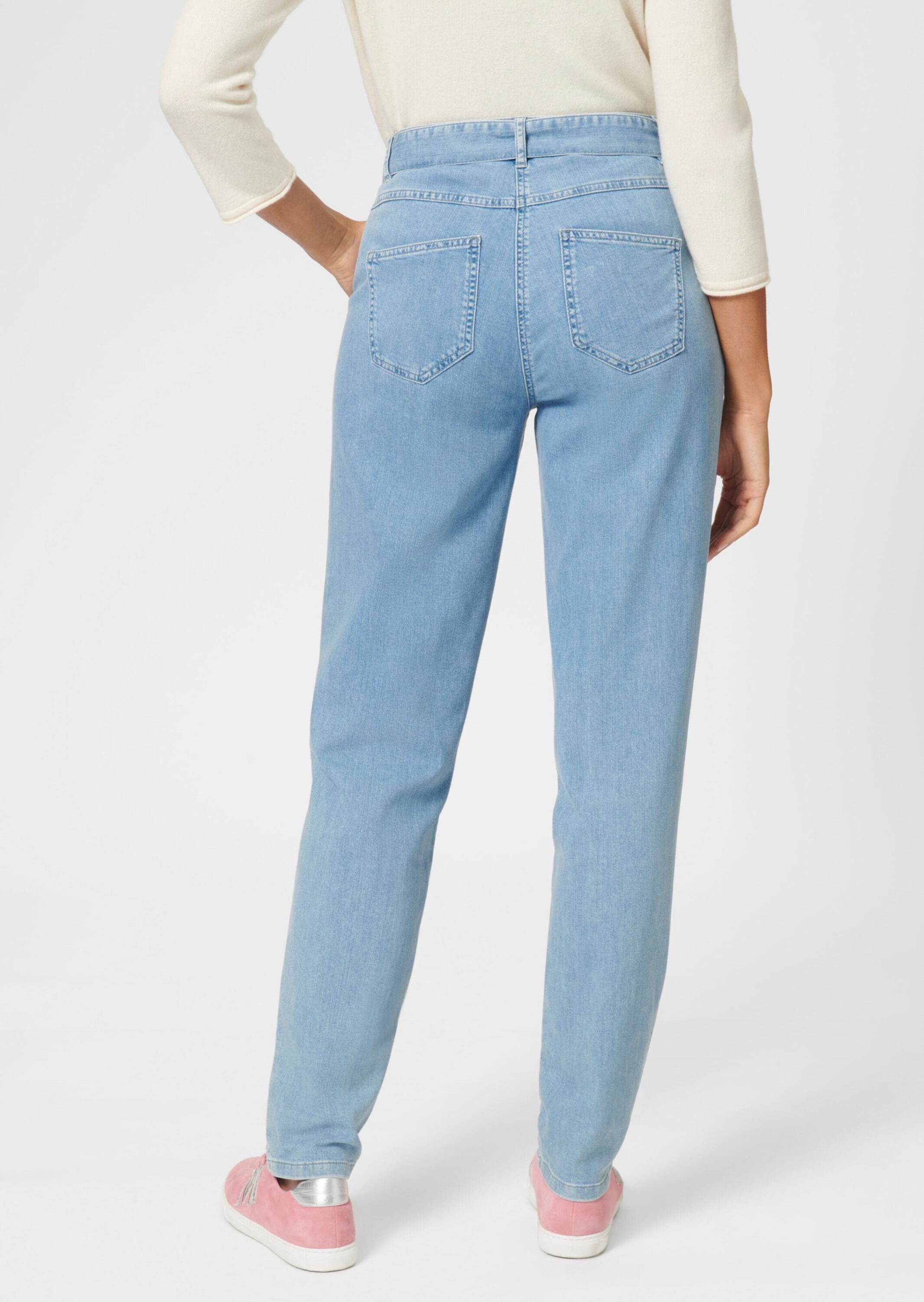 MADELEINE Gerade Jeans Bundfalten-Hose mit konischem Bein Uni-Design, ohne Kragen, Verschluss mit Knopf und Reißverschluss