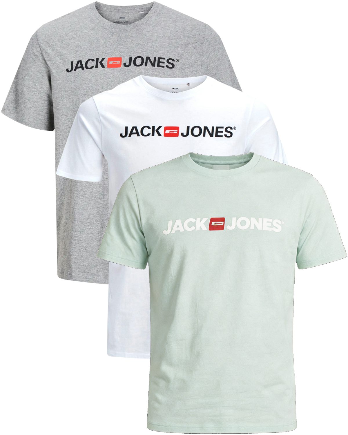 Jack & Jones Print-Shirt Bequemes Slimfit Shirt (Spar-Set, 3er-Pack) in Unifarbe mit Print