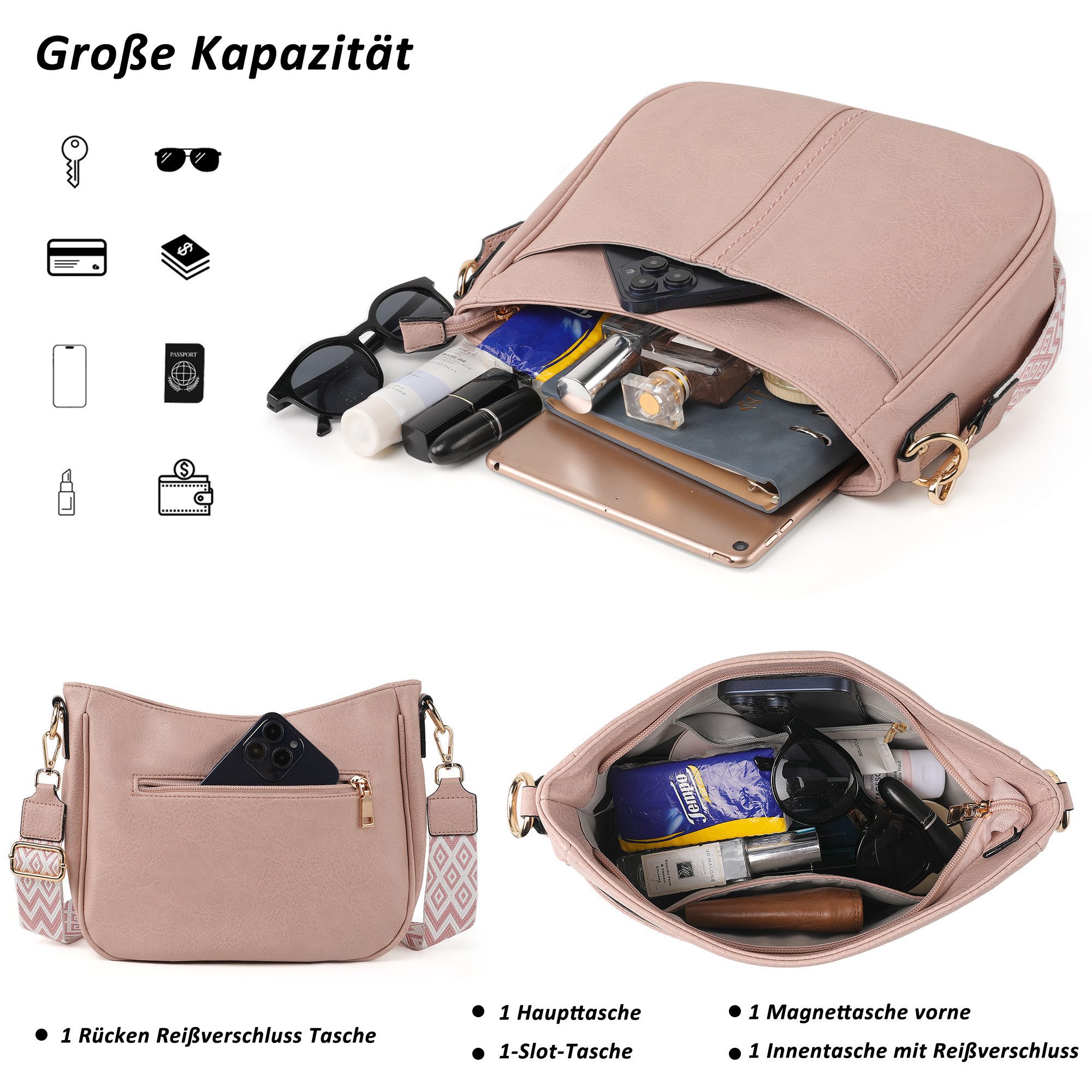 TAN.TOMI Schultertasche Damen mittelgroß Crossbody Bags Handtasche mit verstellbarem, Fronttasche mit Magnetverschluss wasserabweisendes Gewebe