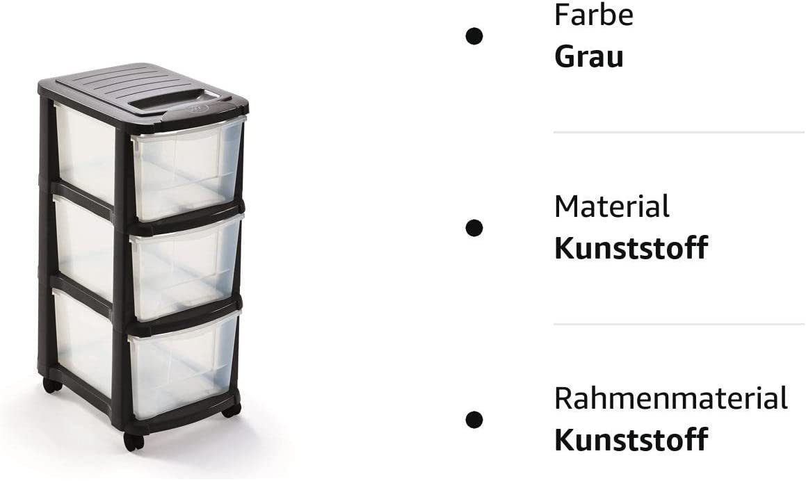 M home Rollwagen Schubladenrollwagen PLS6240 Rollcontainer Schubladenschrank Kunststoff, (Rollwagen mit 3 Schubladen und 4 Lenkrollen), mit 3 Schubalden