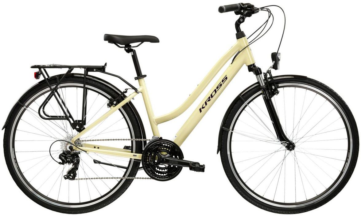 Kross Trekkingrad Damen-Trekkingrad 28" Trans 1.0 Natur 21 Gänge, 21 Gang Shimano TOURNEY TY300 Schaltwerk, Kettenschaltung
