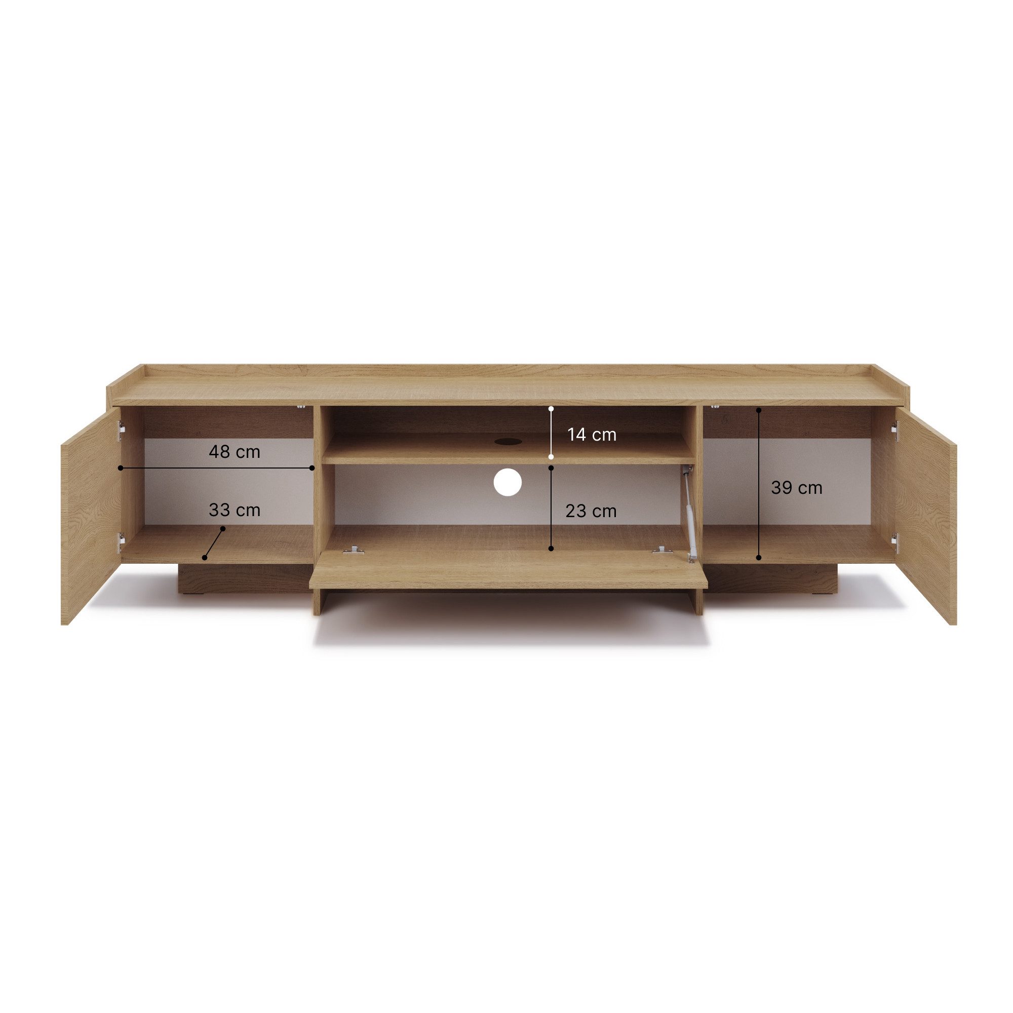 Beautysofa TV-Schrank JUNI mit 3 Türen und offener Ablage (Push-to-Open-Funktion, im Japandi-Stil)