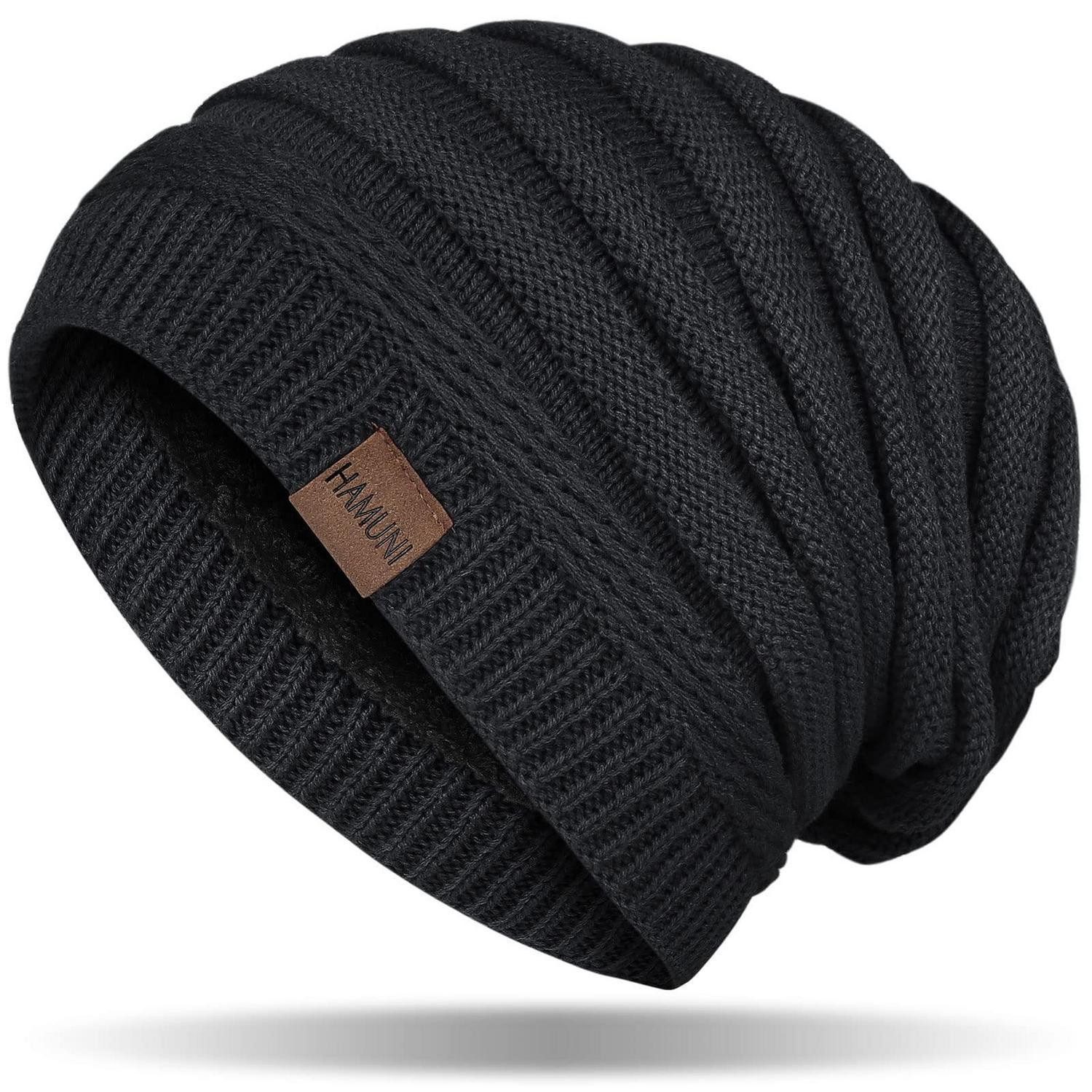 Strickmütze Mütze Strickmütze Wintermütze Slouch Beanie Fleece Unisex Schwarz