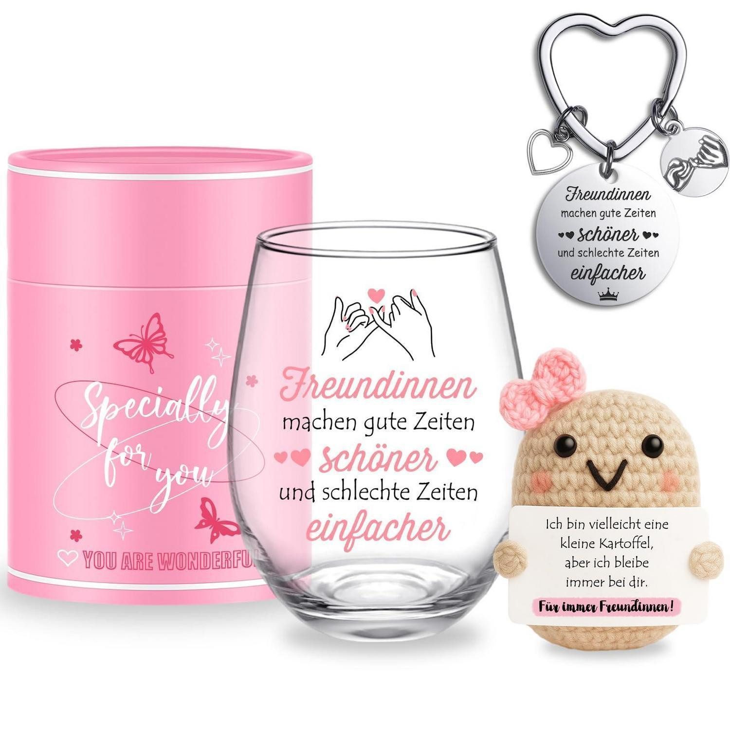 LuxusKollektion Weinglas Glas mit Spruch für Freundinnen / Schlüsselanhänger