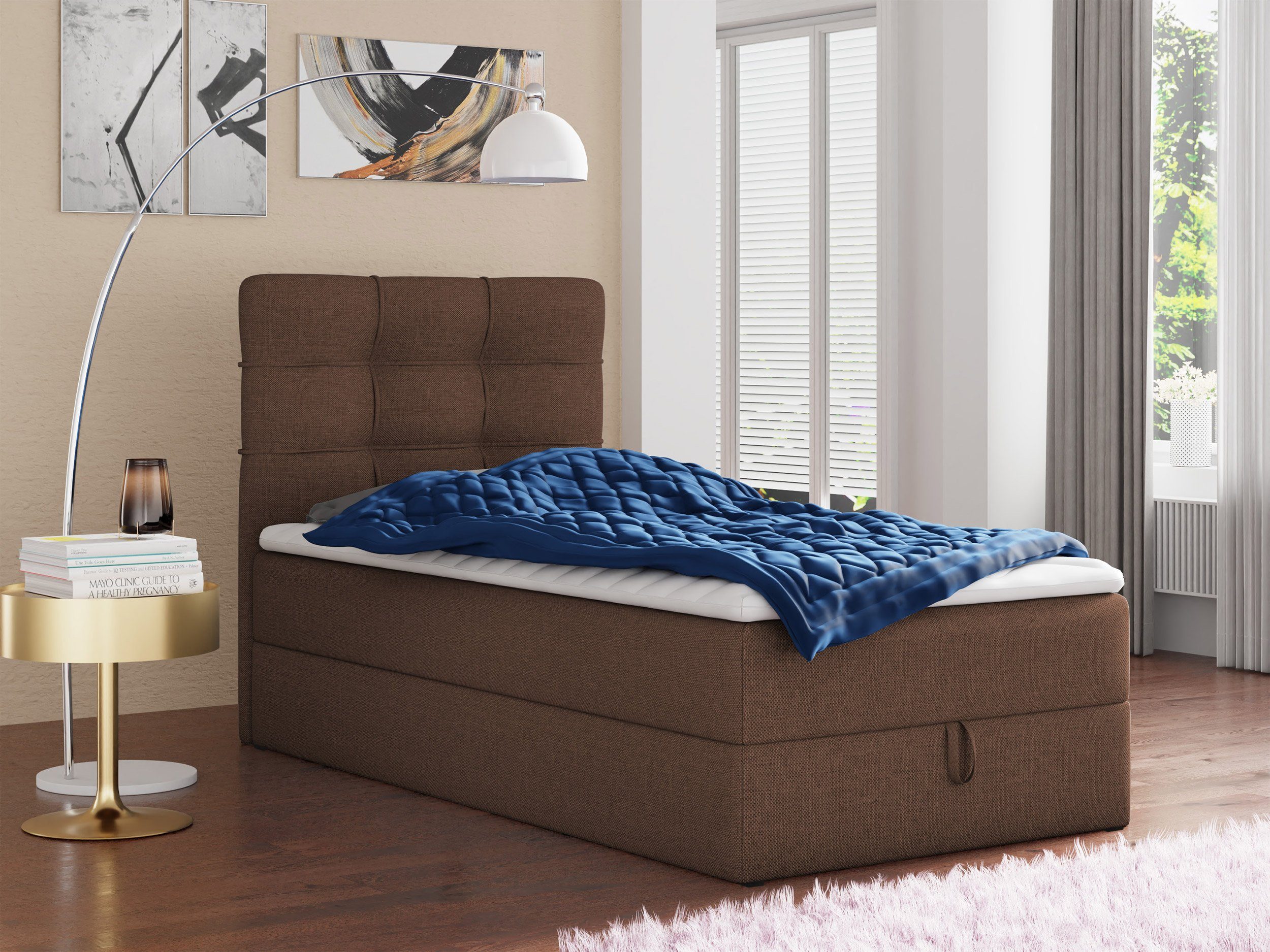 Sofnet Boxbett Best Mini (mit Bettkasten, Bonell-Matratze und Topper), Einzelbett, Polsterbett mit Kopfteil, Boxspringbett, Kinderbett