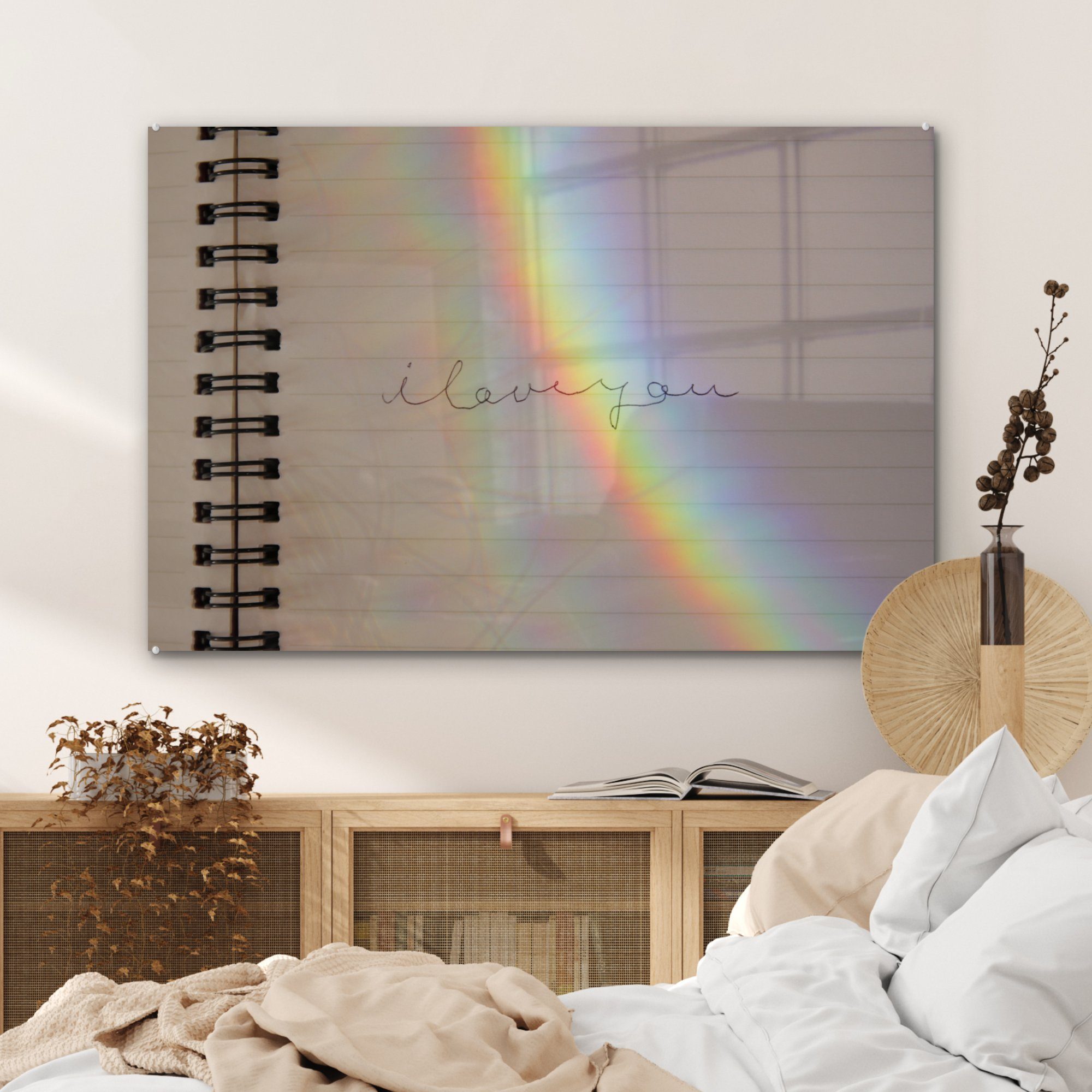 MuchoWow Acrylglasbild Ich Regenbogen, (1 einem St), Notizbuch Acrylglasbilder einem & mit in dich liebe Schlafzimmer Wohnzimmer