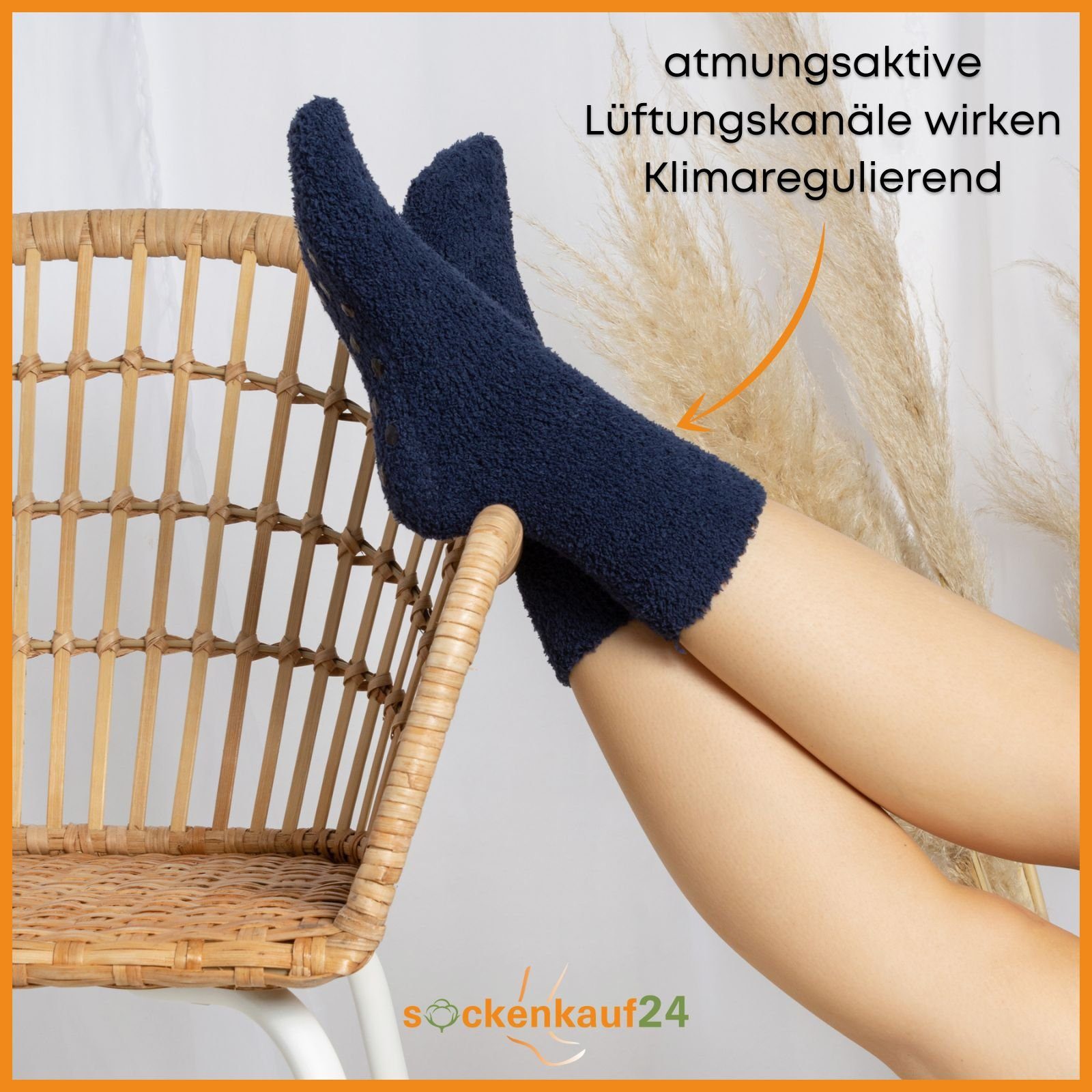 sockenkauf24 Kuschelsocken 37419 Größe Neon (6-Paar, Paar WP 12 35-42) 6 Rutsch oder mit Anti Sohle - Socken ABS Damen