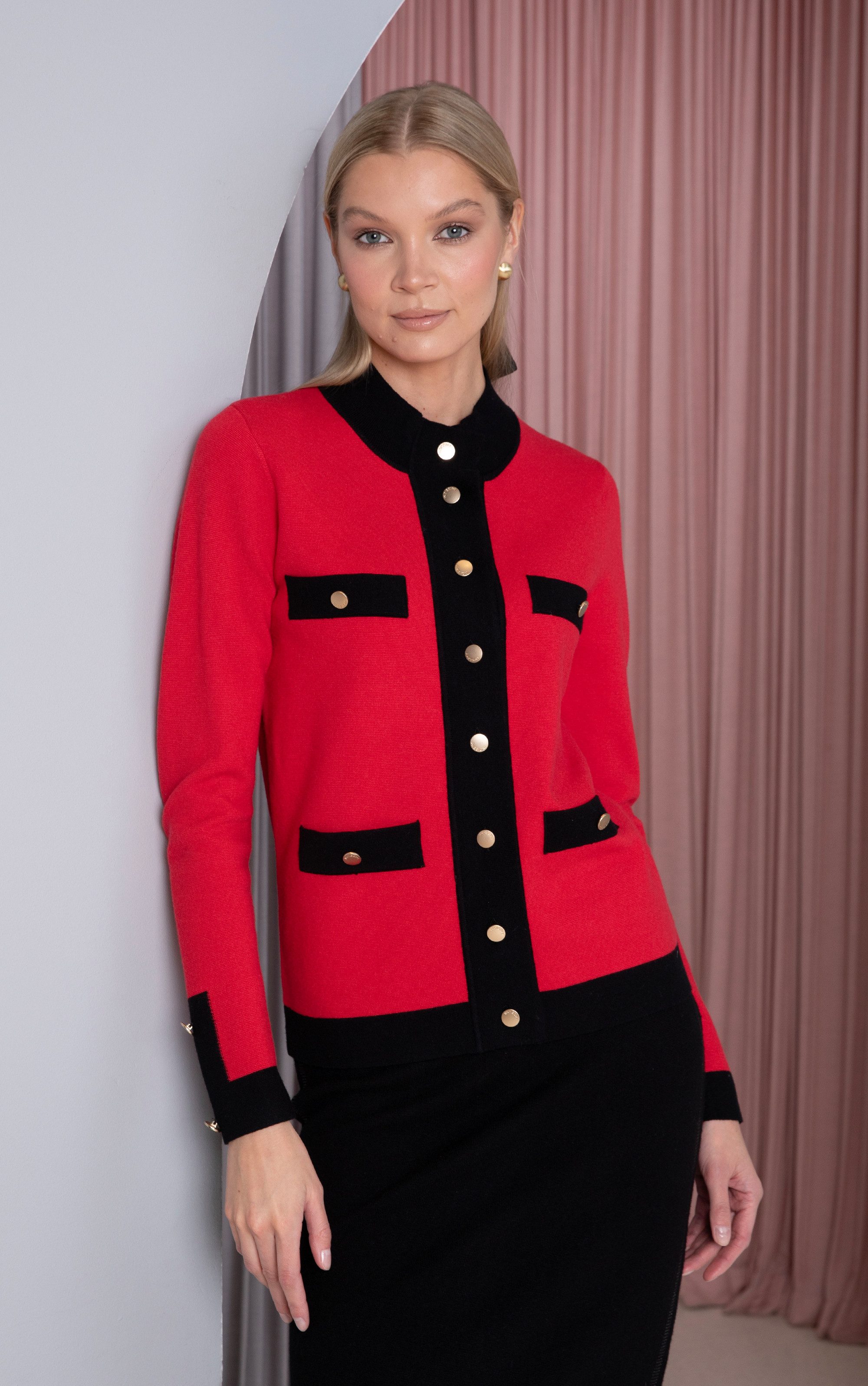 Passioni Strickjacke mit Stehkragen in Rot günstig online kaufen