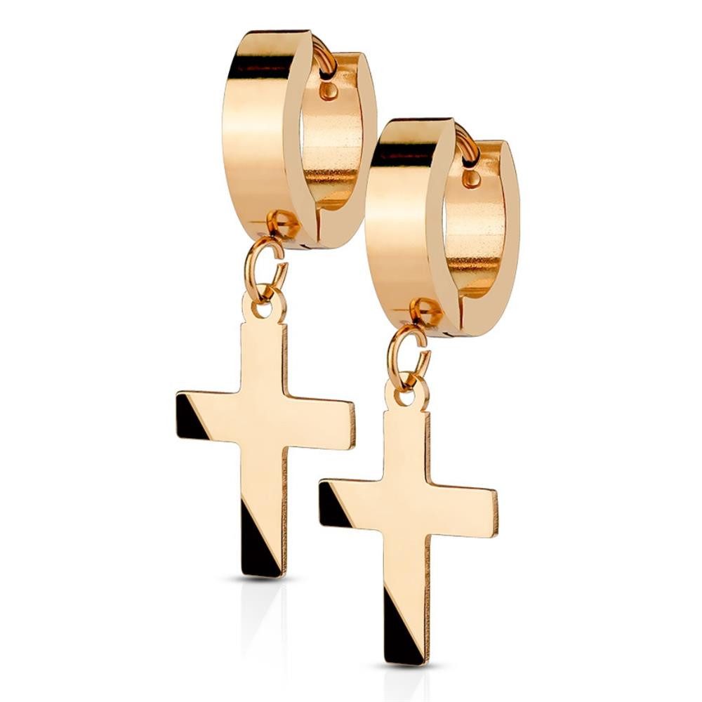 BUNGSA Creolen-Set Rosegold - Creolen mit Anhänger Kreuz aus Edelstahl Damen (1 Paar (2 Stück), 2-tlg), Ohrschmuck Ohrringe