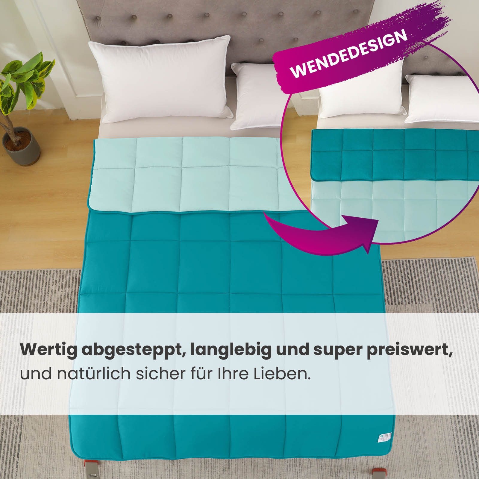 wometo Microfaserbettdecke Ganzjahr Steppbett Bi-Color 135x200 cm, Füllung: Kunstfaser, OEKO-TEX®, gesteppte Bettdecke für Herbst & Winter