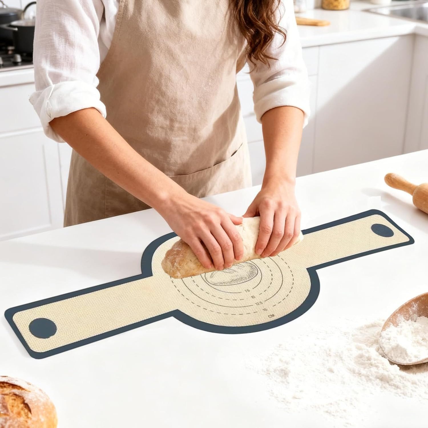 FOUORTUNATE-BEE Backmatte 2er-Set Silikon-Backmatten mit langem Griff, (2-tlg), Backunterlagen für Brot, Gebäck und vielseitiges Backen