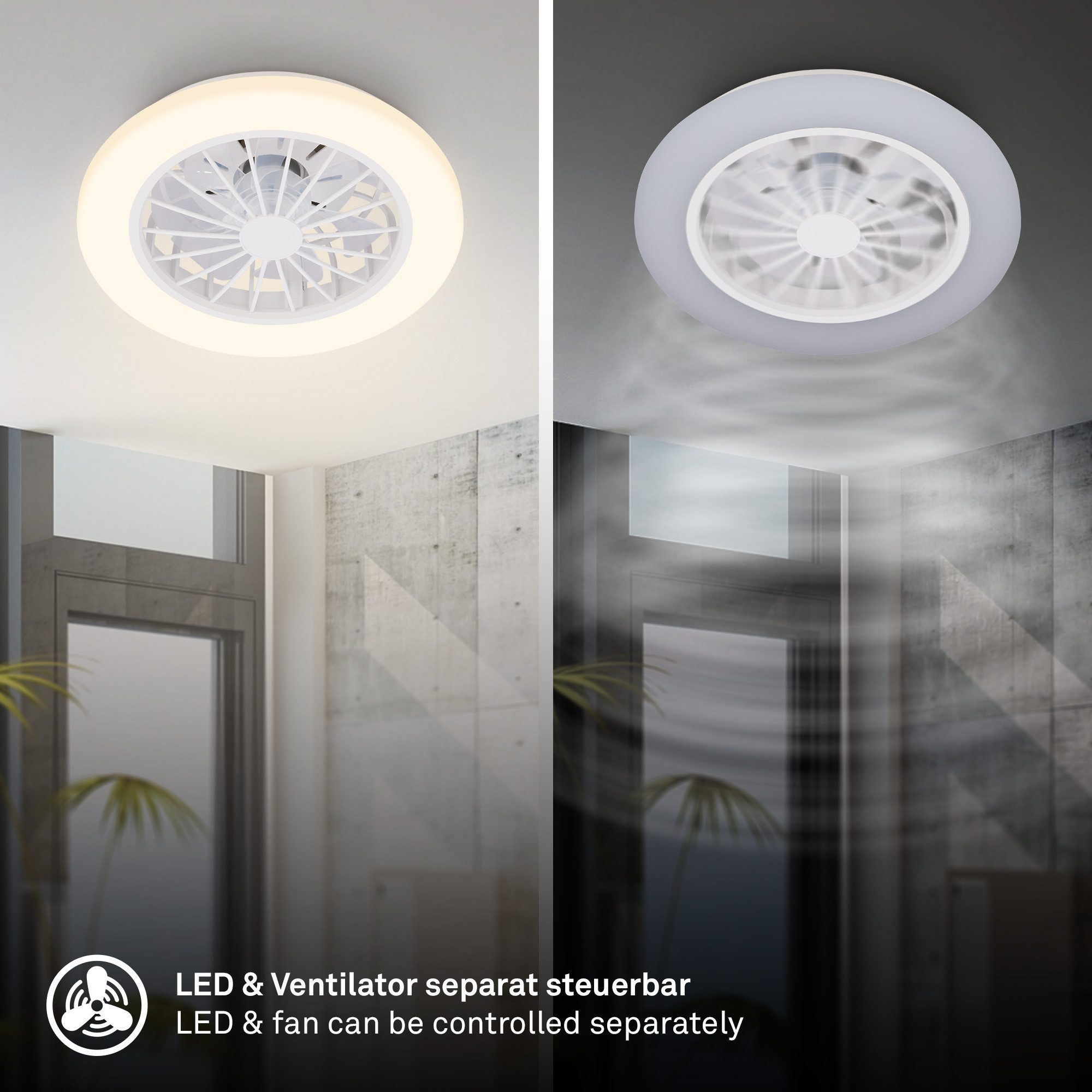 Briloner Leuchten LED Deckenleuchte Deckenventilator mit Licht dimmbar Nachtlicht CCT Sommer/Winter, CCT, LED fest integriert, CCT - Farbsteuerung, 48,5x14,5 cm, 49 Watt, Schlafzimmer, Wohnzimmer