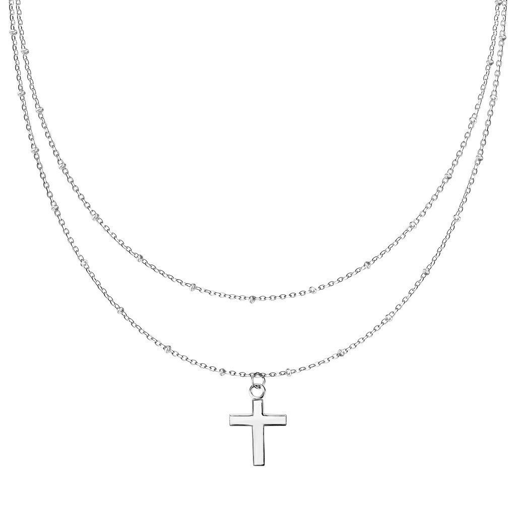 BUNGSA Ketten-Set Kette Doppelkette Kreuz silber aus Edelstahl Damen (1-tlg), Halskette Necklace