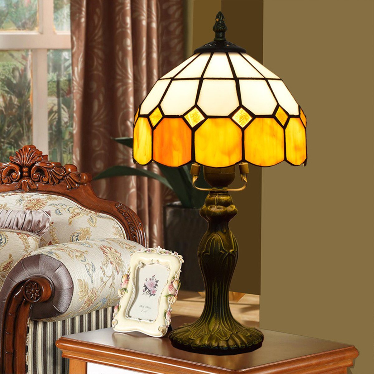 Glühbirne, Nachttischlampe ohne E27 Leuchtmittel Glas DOPWii Lampenschirm,ohne Tischlampe, Tiffany 20*36cm,