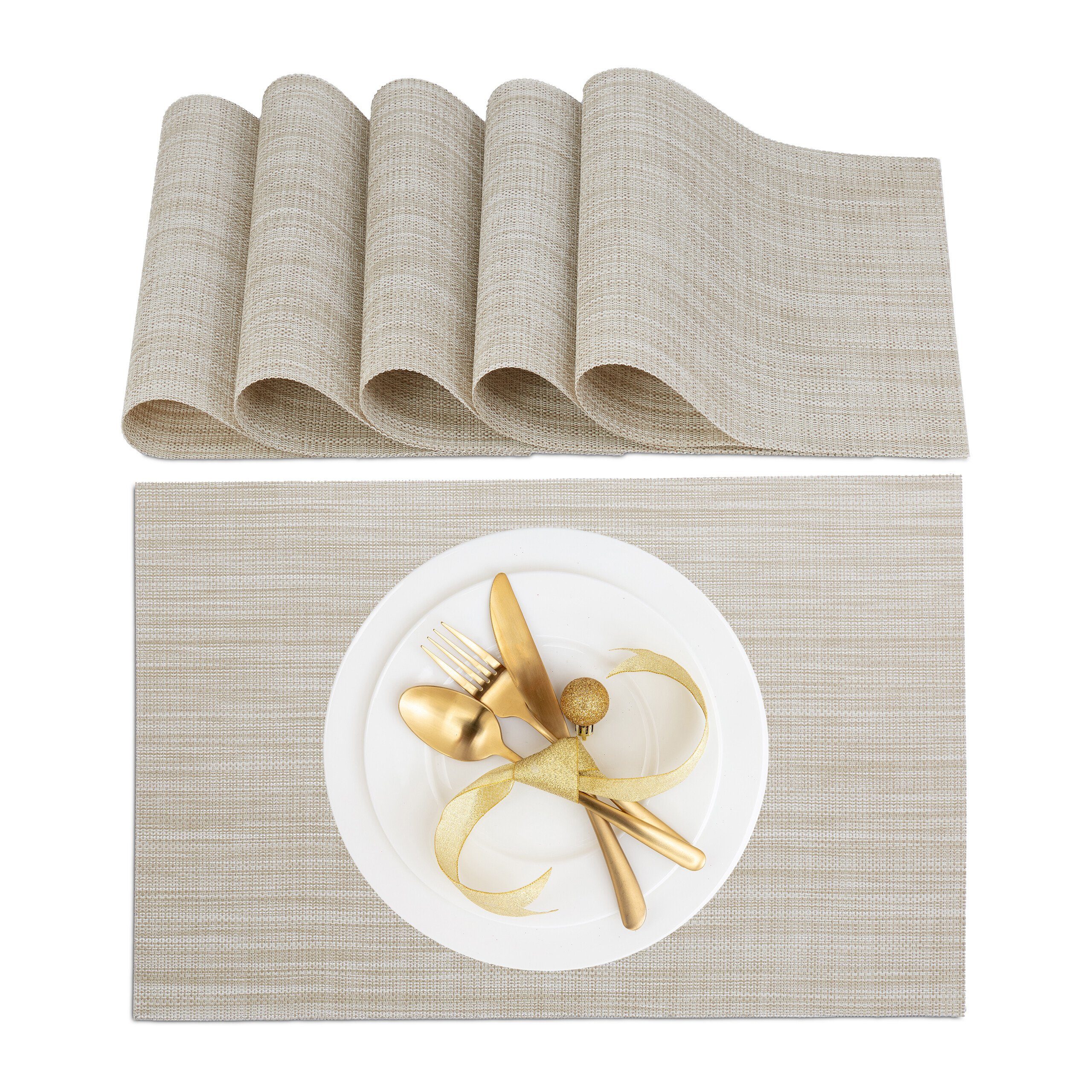 relaxdays Platzset Tischset 6-teilig, Beige günstig online kaufen