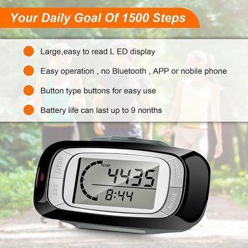 BlingBin Schrittzähler Clip Einfache Pedometer Fitness Tracker Bedienung Testsieger (1 Set, mit Armband), Multifunktionaler Fitness Schrittzähler