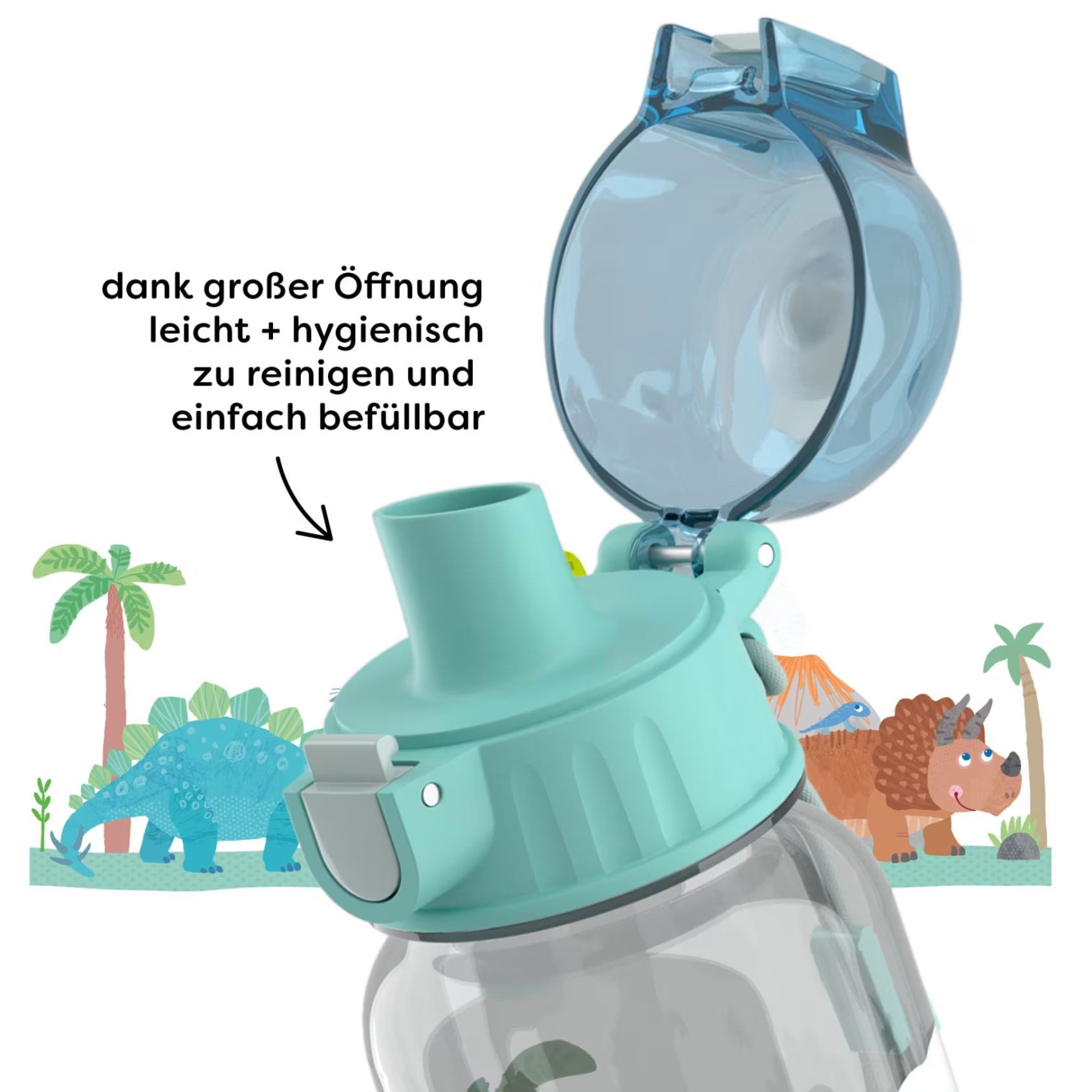 Haba Trinkflasche Trinkflasche Dinos Dinosaurier Schule 400 ml Tritan-Kunststoff, mit Clipverschluss
