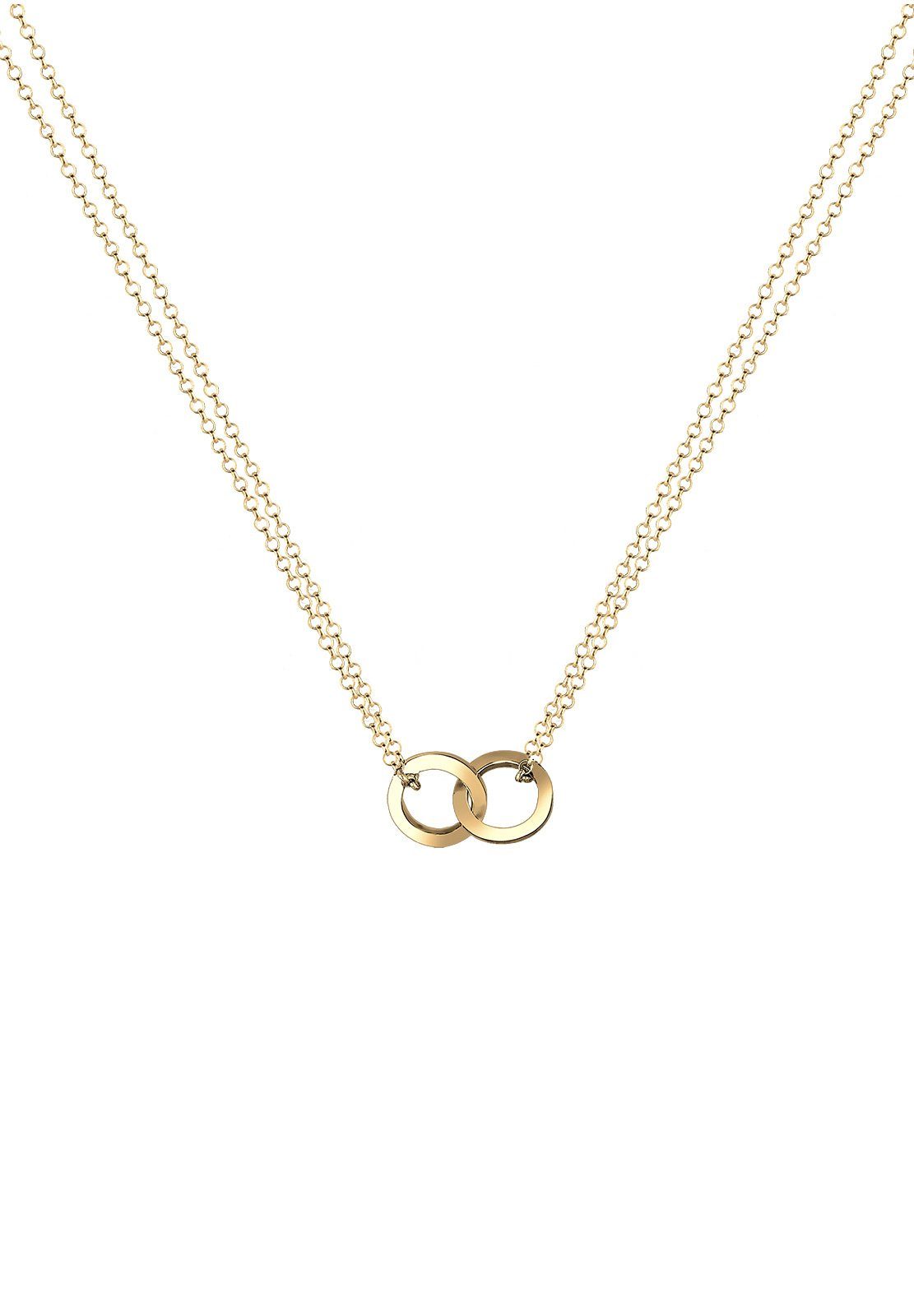 Elli Kreis Layer Silber, Gold Sterling Kreis Kette 925 mit Anhänger Liebe