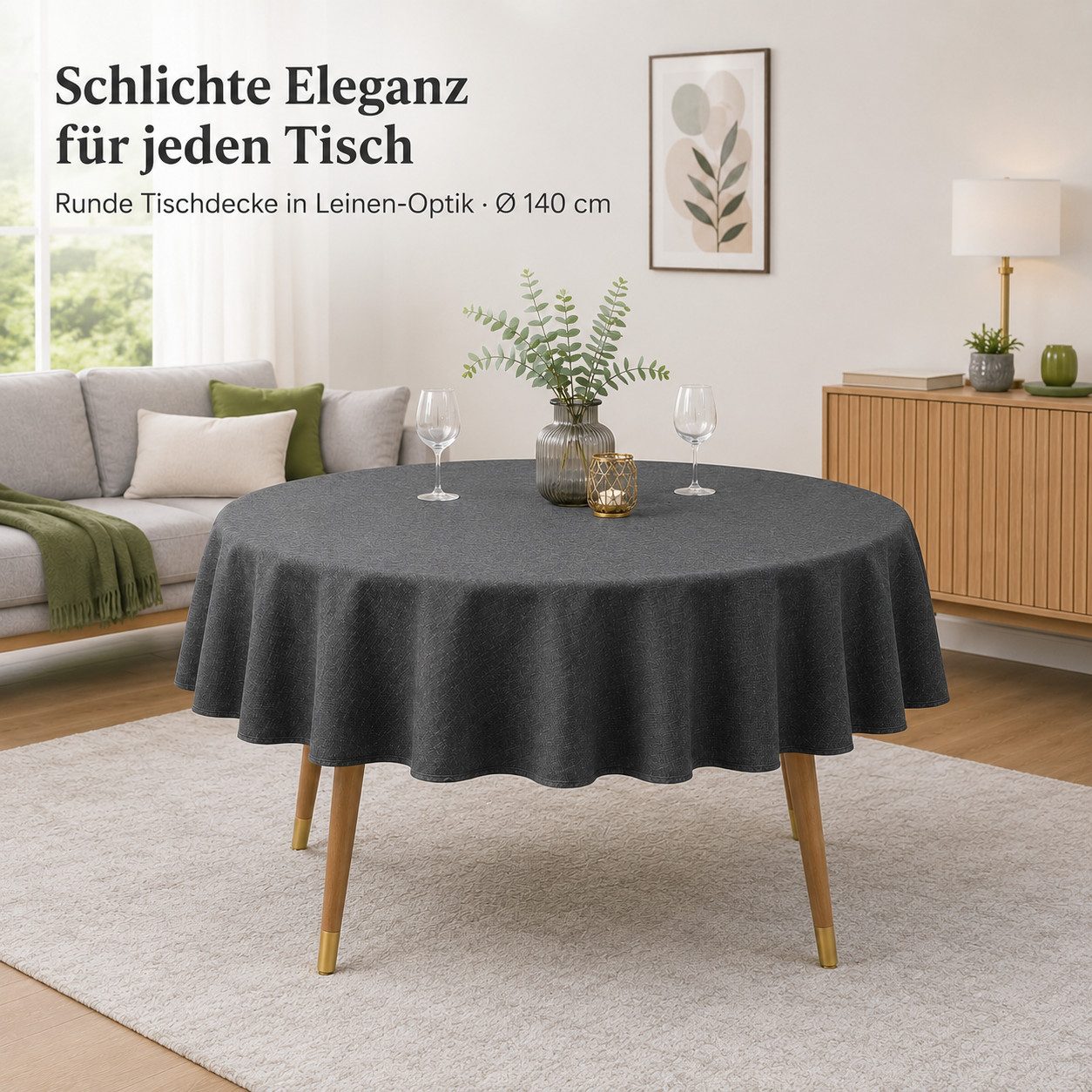 Simurq Tischdecke Rund 140 Leinenoptik Lotuseffekt Tischwäsche Wasserabweisend (Tischwäsche Wasserabweisend, Tischdecke Rund φ140cm), Tischdecke Abwaschbar Outd – Bild 4 von 5