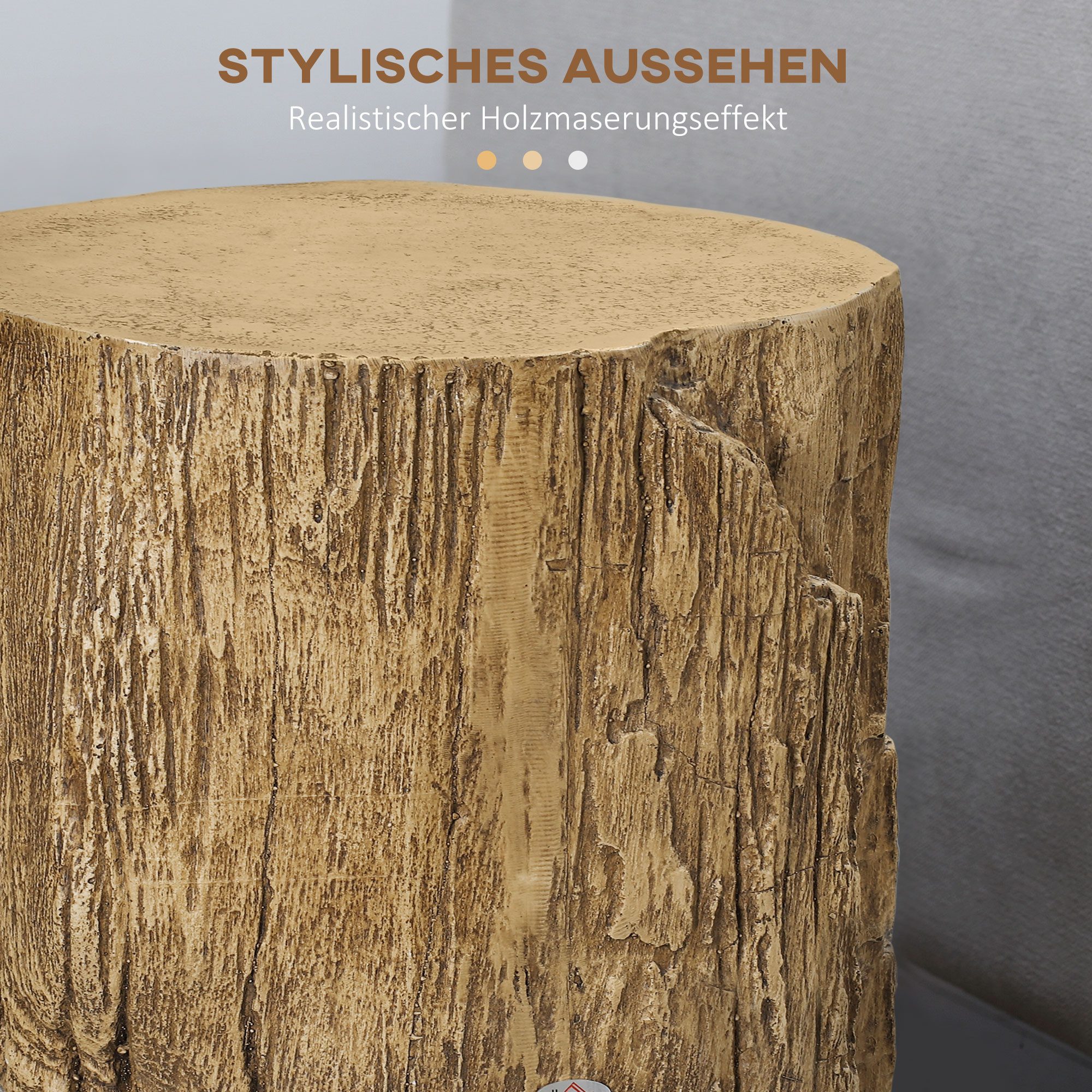 HOMCOM Beistelltisch Baumstumpf-Optik Nachttisch Wasserdicht, für Wohnzimmer (Tisch, 1-St., Couchtisch), Naturholz Ø37 x 43 cm – Bild 5 von 5