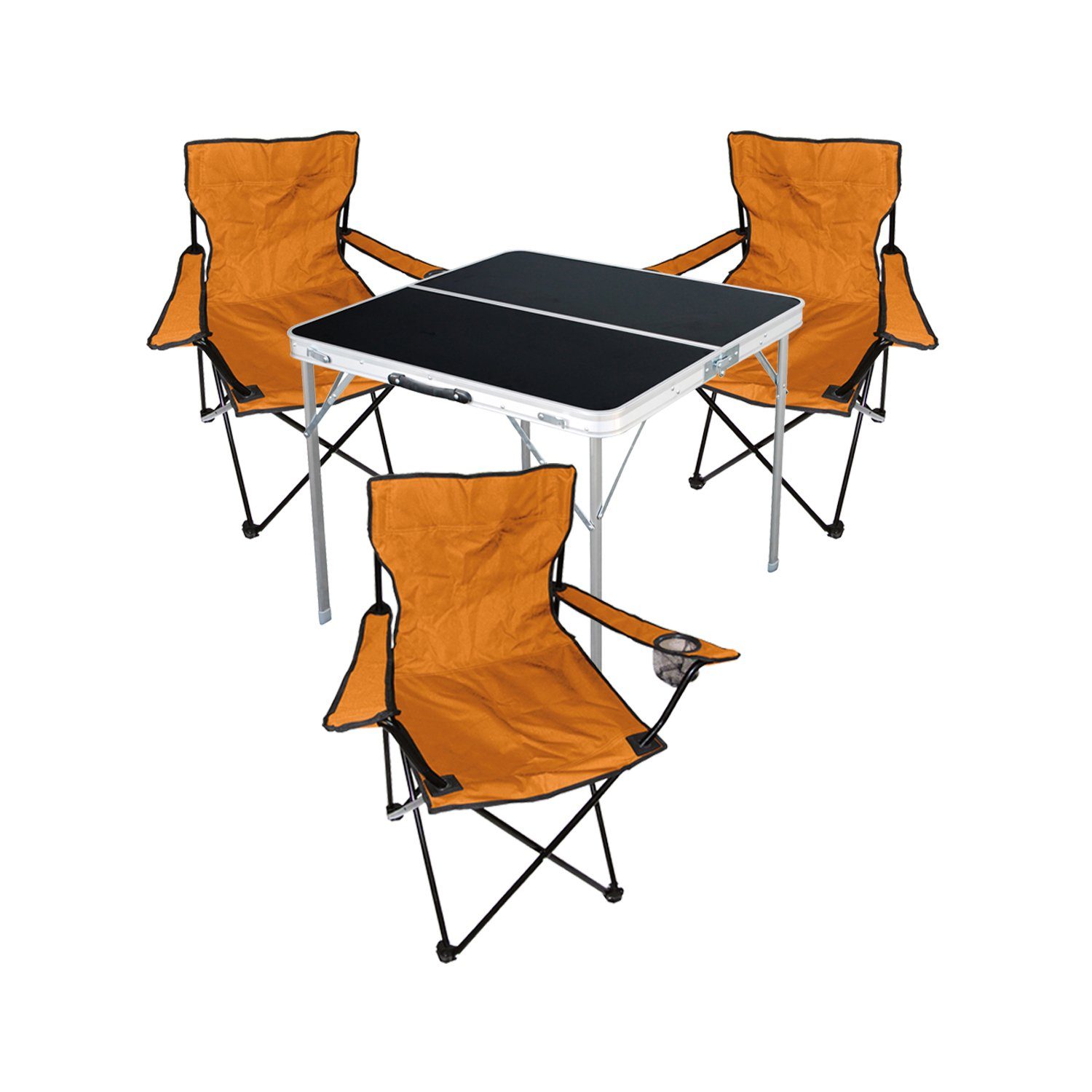 Mojawo Essgruppe 4-teiliges Campingmöbel Set orange Tisch + 3 Campingstühle mit Tasche