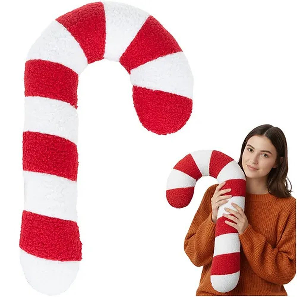 Ruhhy Dekokissen Zuckerstangenkissen Weihnachtskissen Schmusekissen, Zuckerstangenform, flauschig, 42 cm, Weihnachtsdeko