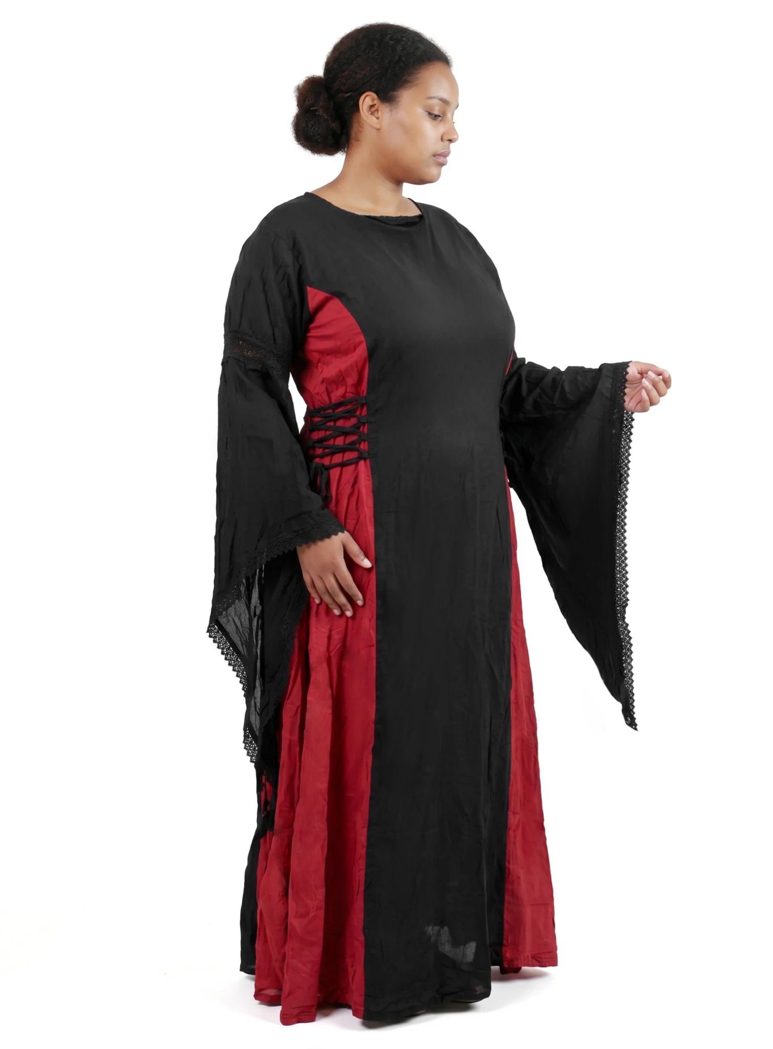 Metamorph Hexen-Kostüm Burgfäulein Kleid mit Trompetenärmeln schwarz-rot, Hochwertige und authentische Mittelalterkleidung zu unschlagbar günst
