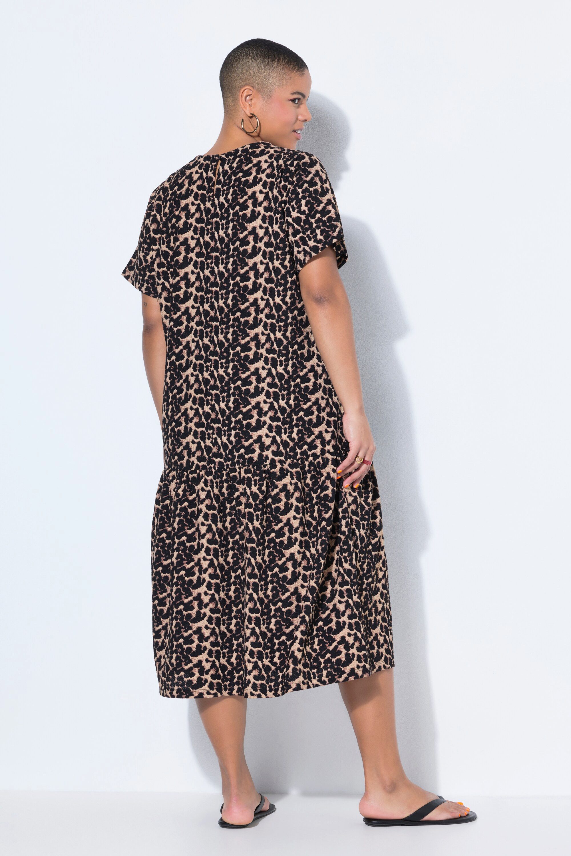 Studio Untold Jerseykleid Midikleid A-Linie Leo Halbarm Volant