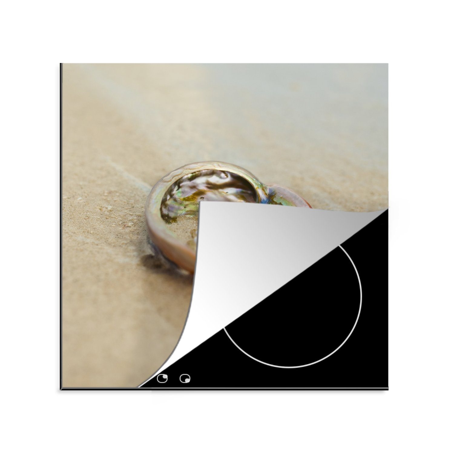 MuchoWow Herdblende-/Abdeckplatte Perlen in Austernschalen am Strand, Vinyl, (1 tlg), 78x78 cm, Ceranfeldabdeckung, Arbeitsplatte für küche | Herdabdeckplatten