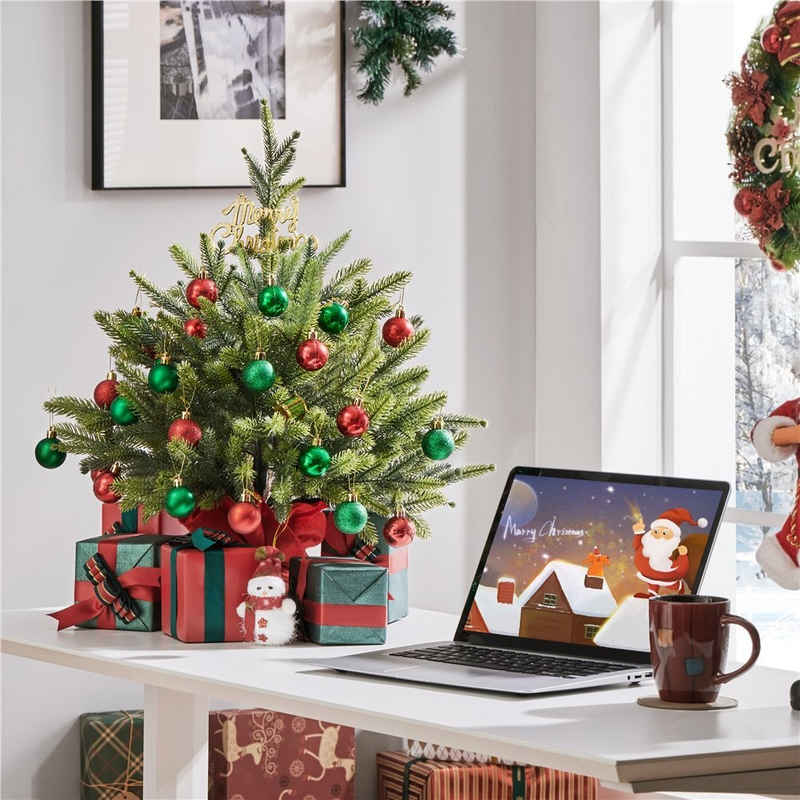 Yaheetech Künstlicher Weihnachtsbaum, Tannenbaum, 61cm Mini künstlicher Weihnachtsbaum mit 62 Spitzen & Zementbasis