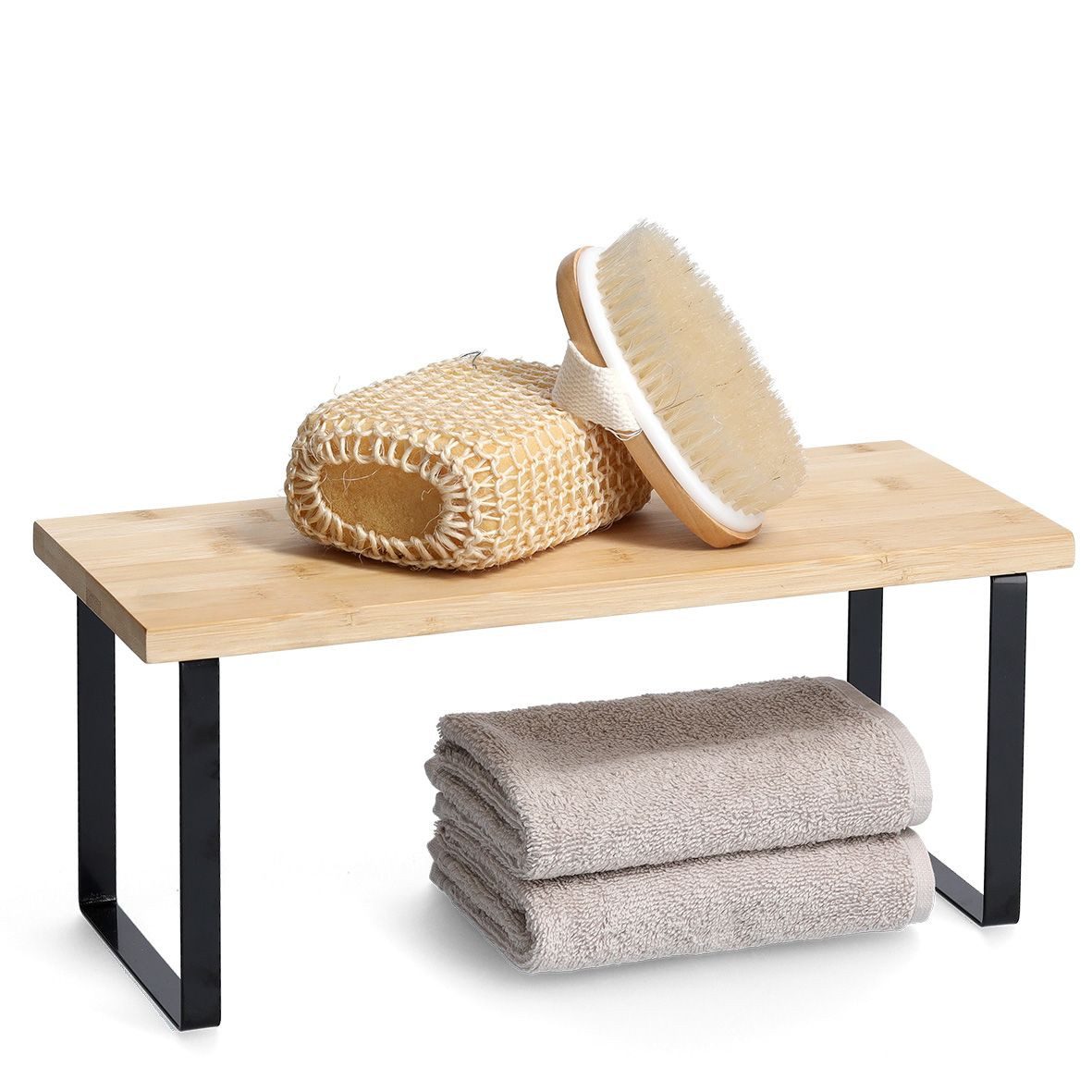 Basera® Regal Regal aus Bambus und schwarzem Metallgestell, 1-tlg., stapelbar – Bild 5 von 5