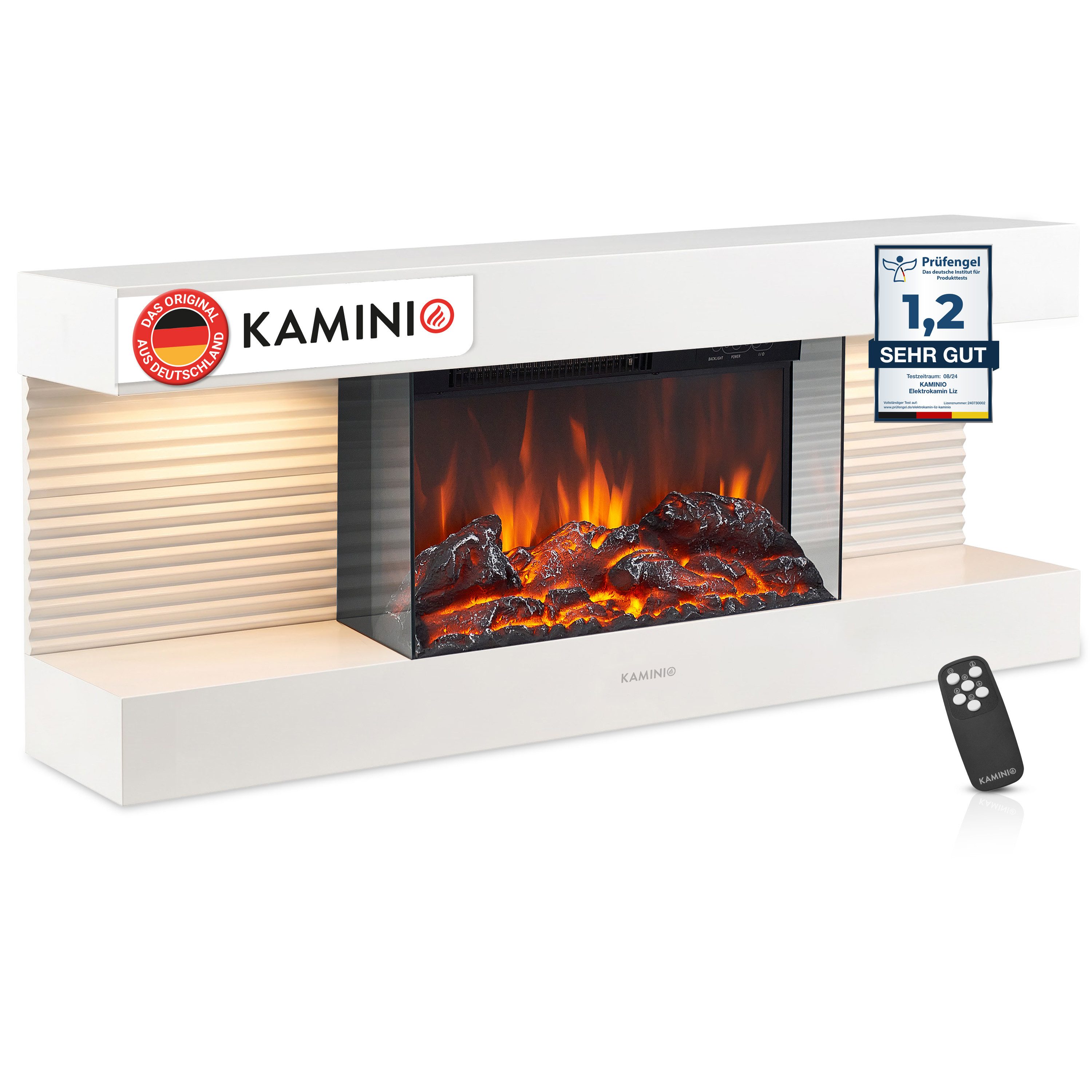 KAMINIO Elektrokamin LIZ, Elektrischer Kamin: 3D-Flammeneffekt, LED-Ambientelicht, Heizung 1800W