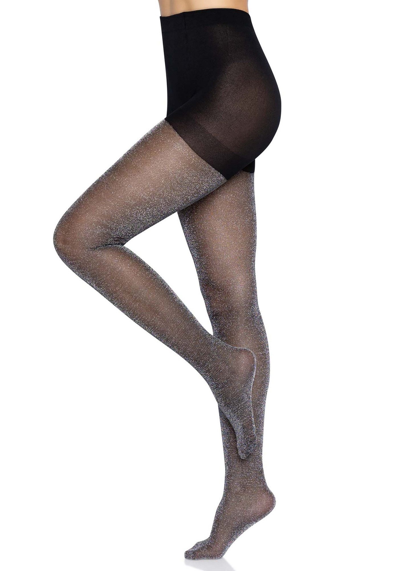 Leg Avenue Strumpfhose Strumpfhose mit Glitzer - schwarz mit silbernem Glitzer (1 St) aus elastischem Stoff – Bild 4 von 4