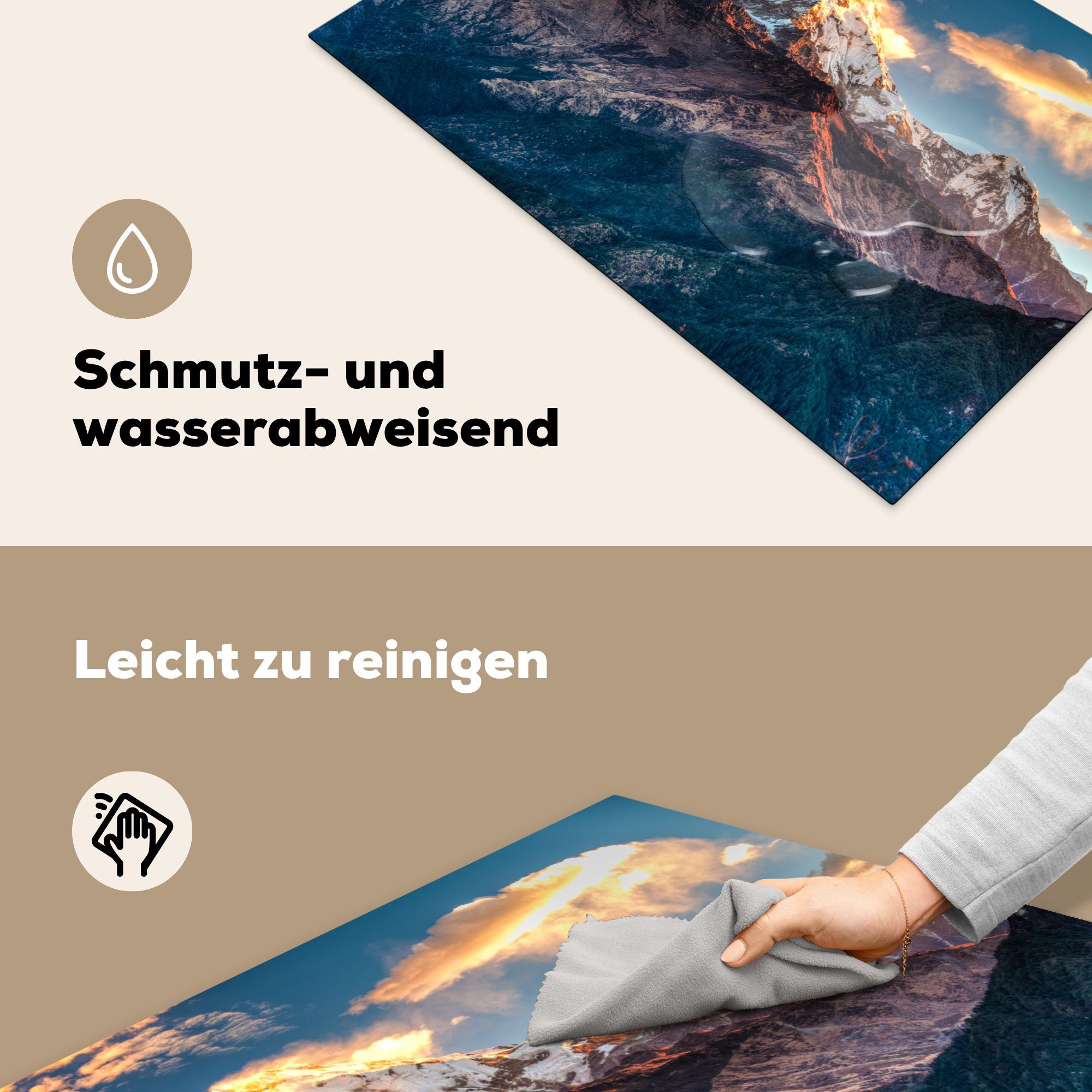 Sonne Herdblende-/Abdeckplatte cm, (1 tlg), Vinyl, MuchoWow 81x52 Wolken, Annapurna-Berg für küche, Ceranfeldabdeckung Schutz Induktionskochfeld auf die mit Nepal,